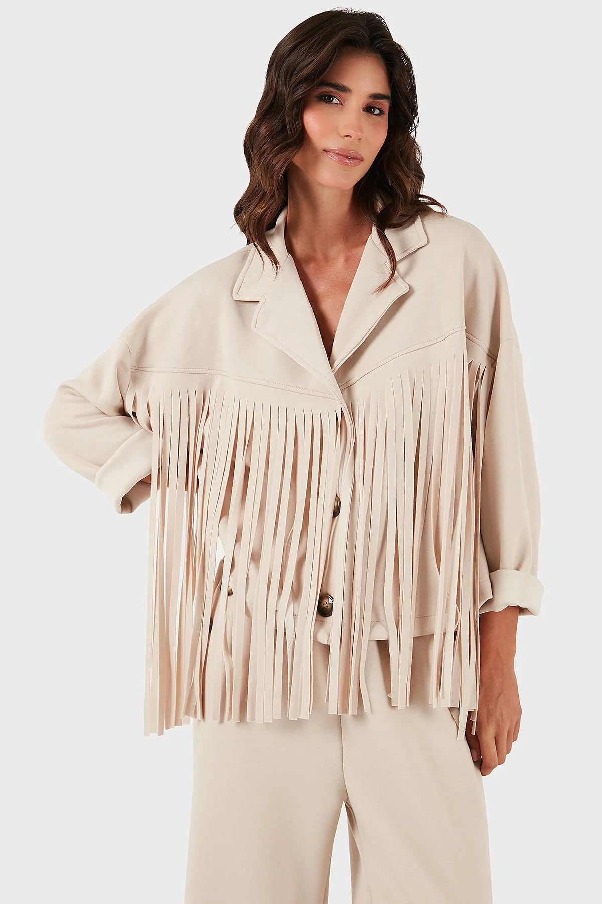 Via Dante Regular Fit Kruvaze Yaka Püsküllü Bayan Ceket 68821795 BEJ - 4