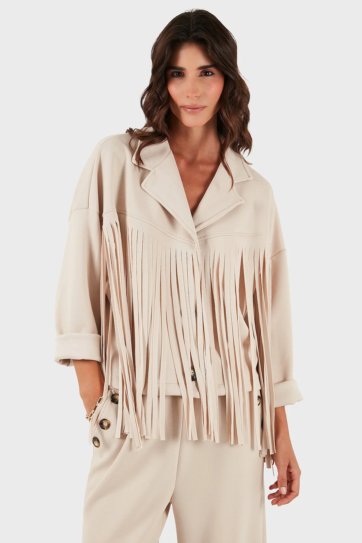 Via Dante Regular Fit Kruvaze Yaka Püsküllü Bayan Ceket 68821795 BEJ - 5