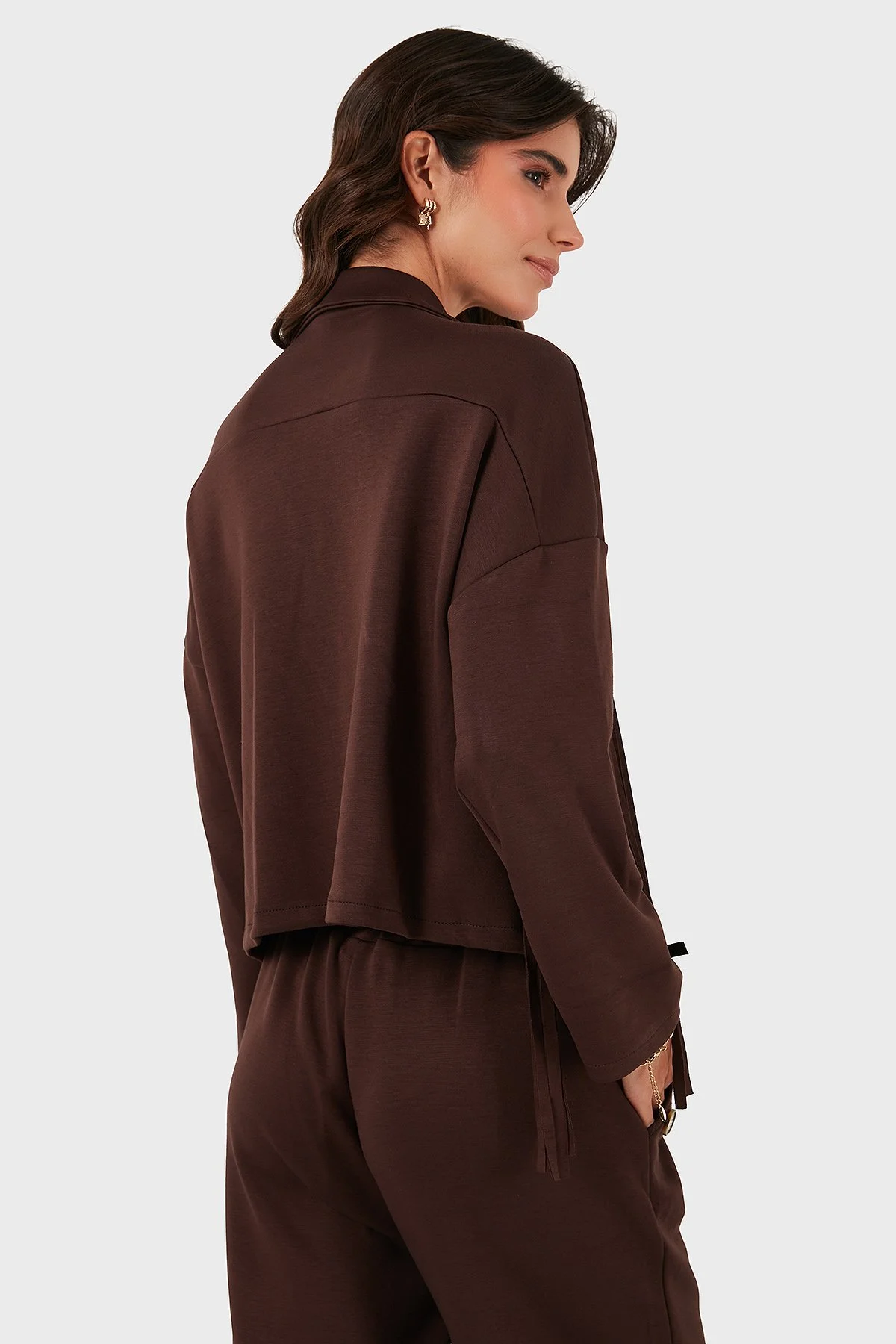 Via Dante Regular Fit Kruvaze Yaka Püsküllü Bayan Ceket 68821795 KAHVE - 3