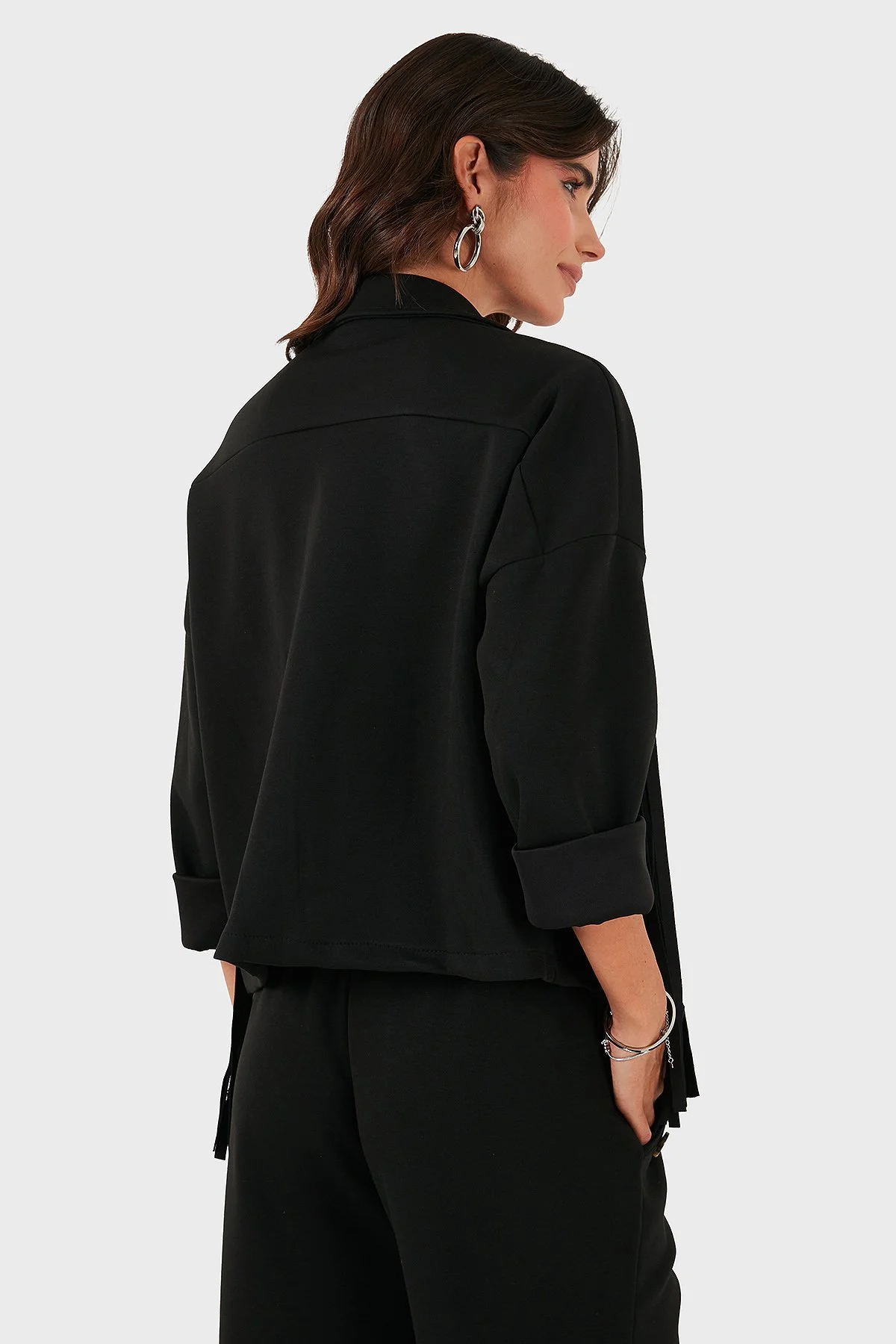 Via Dante Regular Fit Kruvaze Yaka Püsküllü Bayan Ceket 68821795 SİYAH - 3