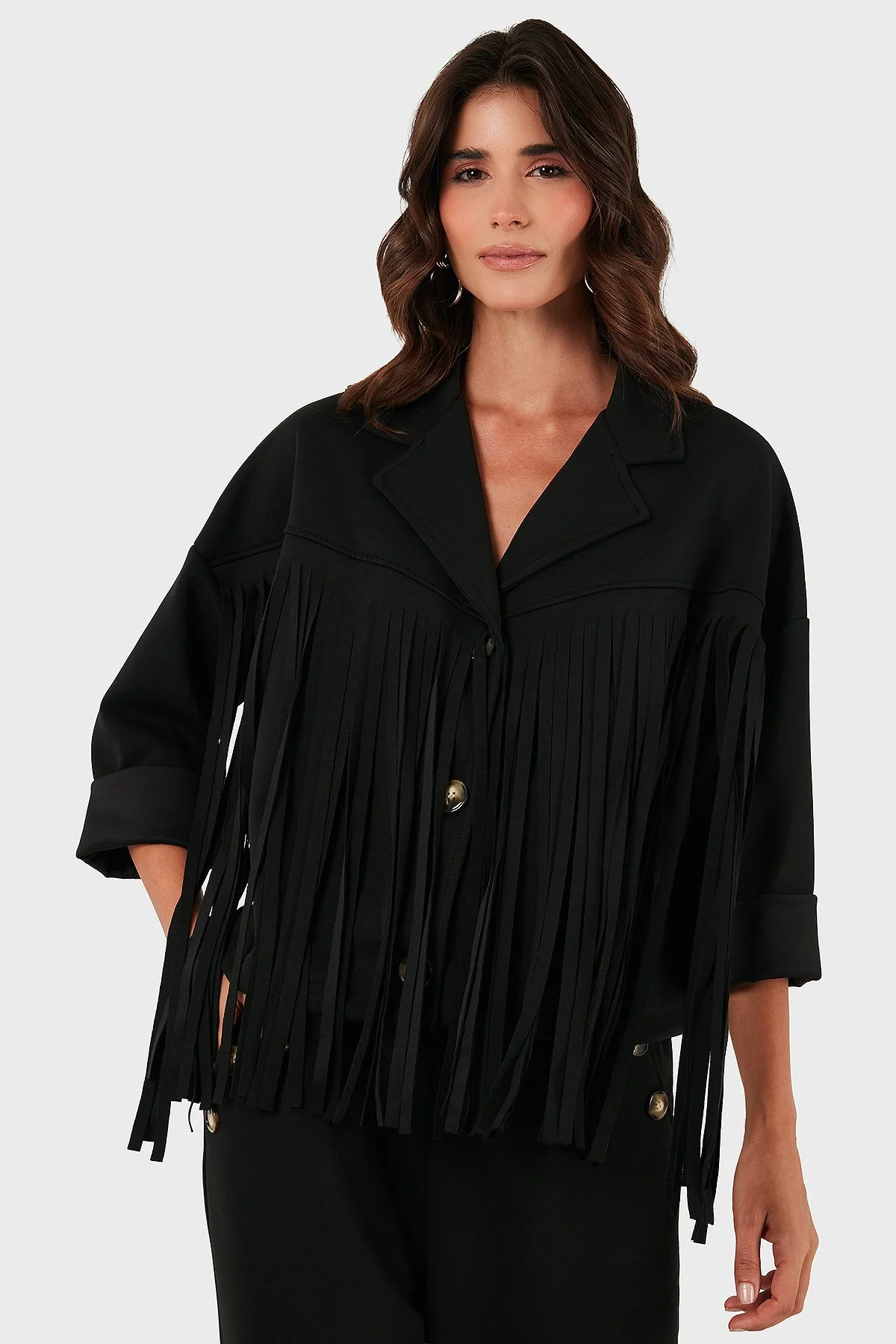 Via Dante Regular Fit Kruvaze Yaka Püsküllü Bayan Ceket 68821795 SİYAH - 6