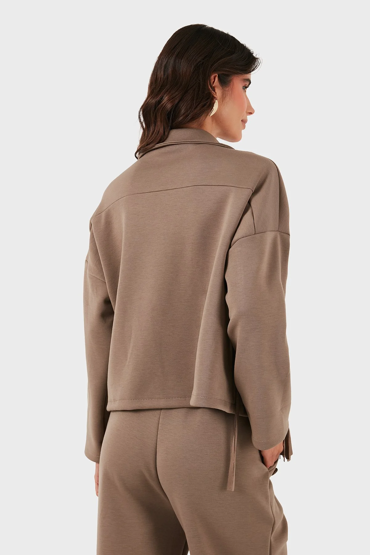 Via Dante Regular Fit Kruvaze Yaka Püsküllü Bayan Ceket 68821795 VİZON - 3