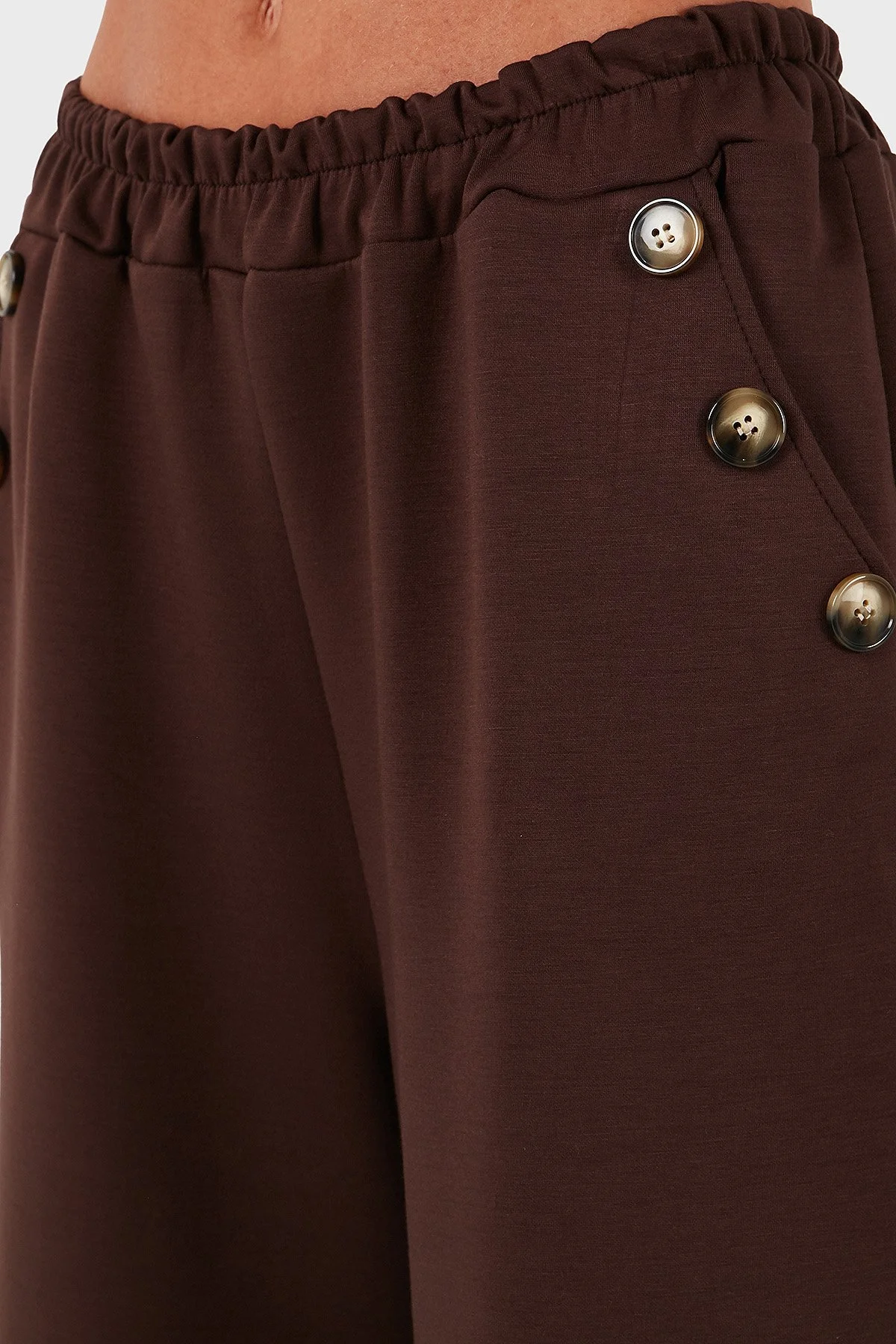 Via Dante Regular Fit Lastikli Bel Geniş Paça Düğme Detaylı Bayan Pantolon 6888573 KAHVE - 6