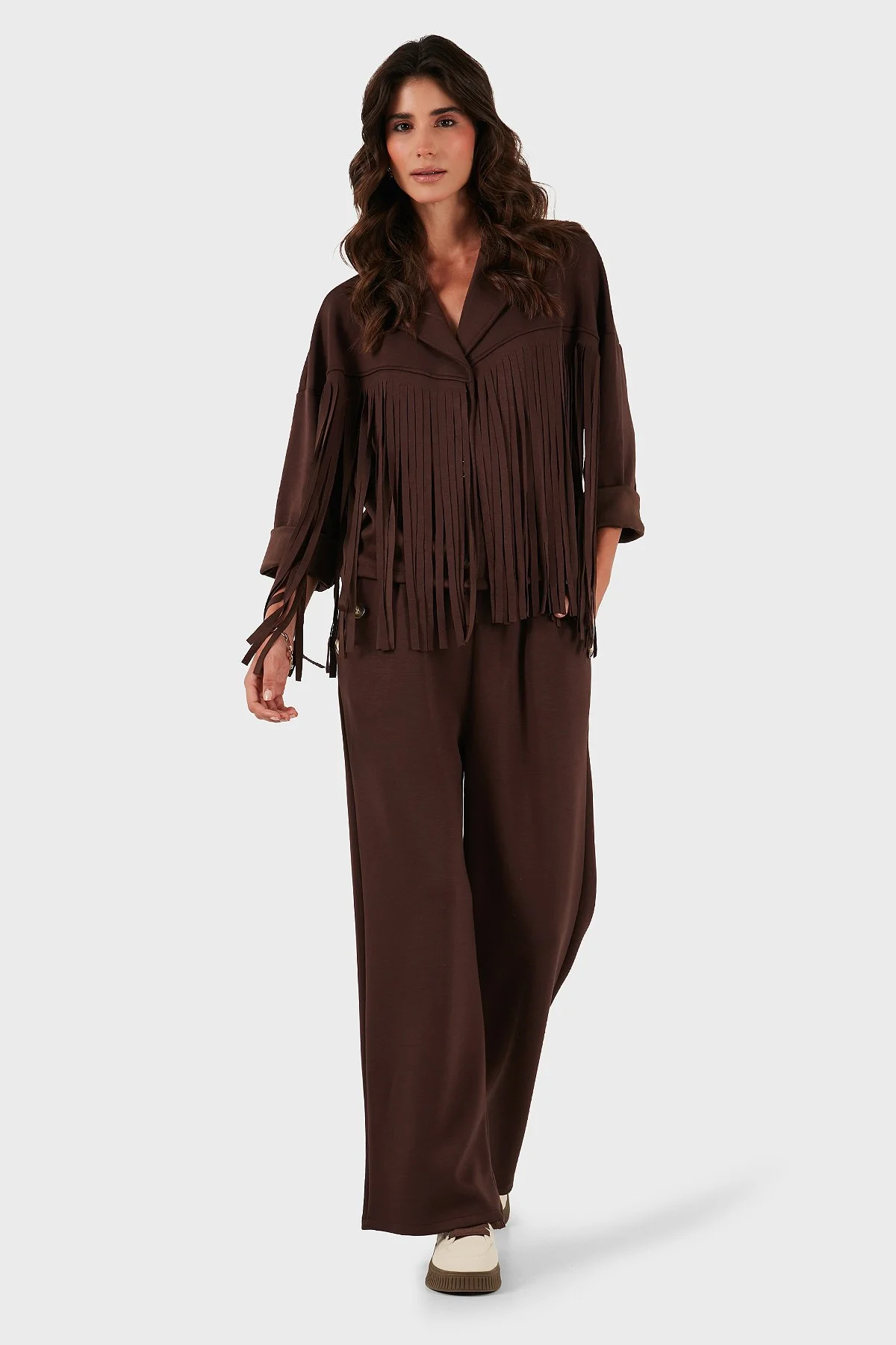 Via Dante Regular Fit Lastikli Bel Geniş Paça Düğme Detaylı Kadın Pantolon 6888573 KAHVE - 2