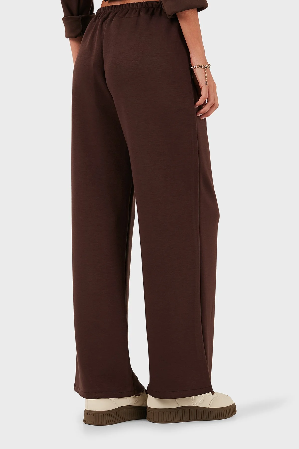 Via Dante Regular Fit Lastikli Bel Geniş Paça Düğme Detaylı Kadın Pantolon 6888573 KAHVE - 3