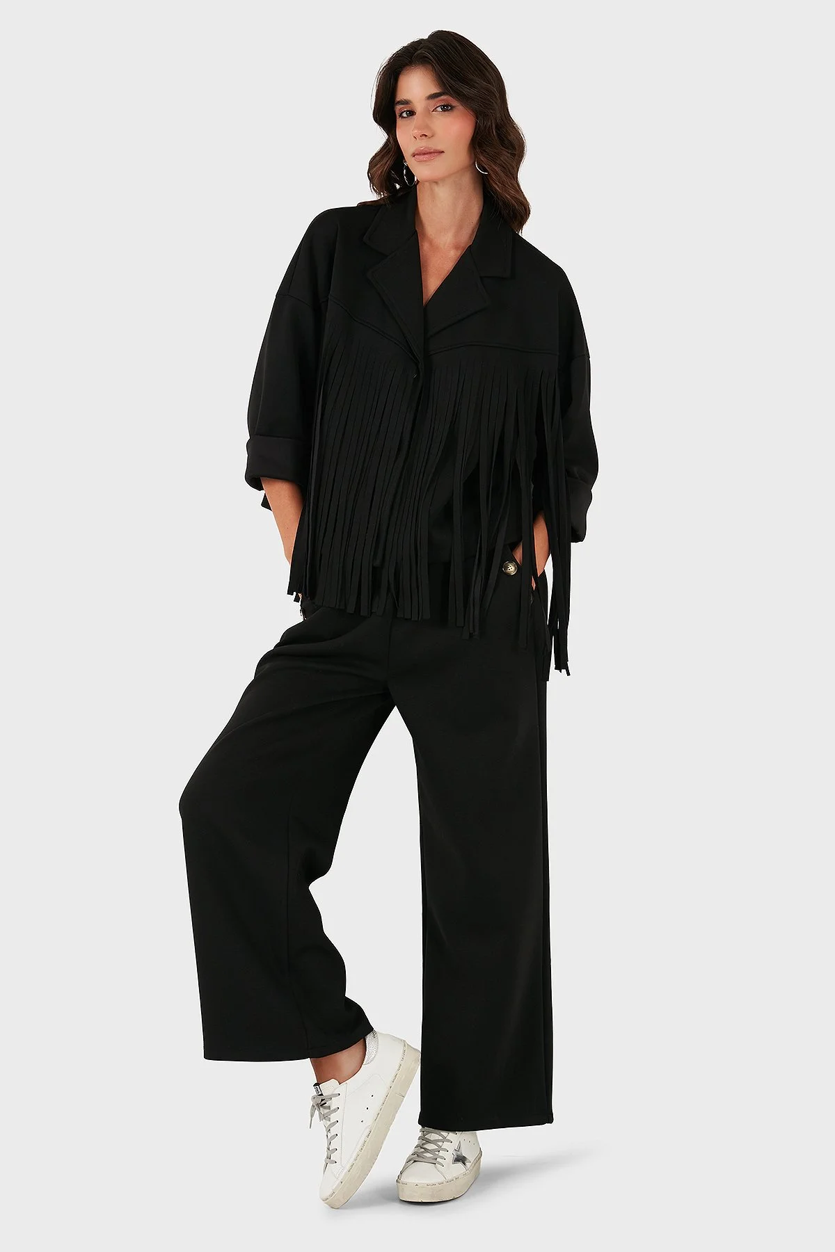 Via Dante Regular Fit Lastikli Bel Geniş Paça Düğme Detaylı Bayan Pantolon 6888573 SİYAH - 2