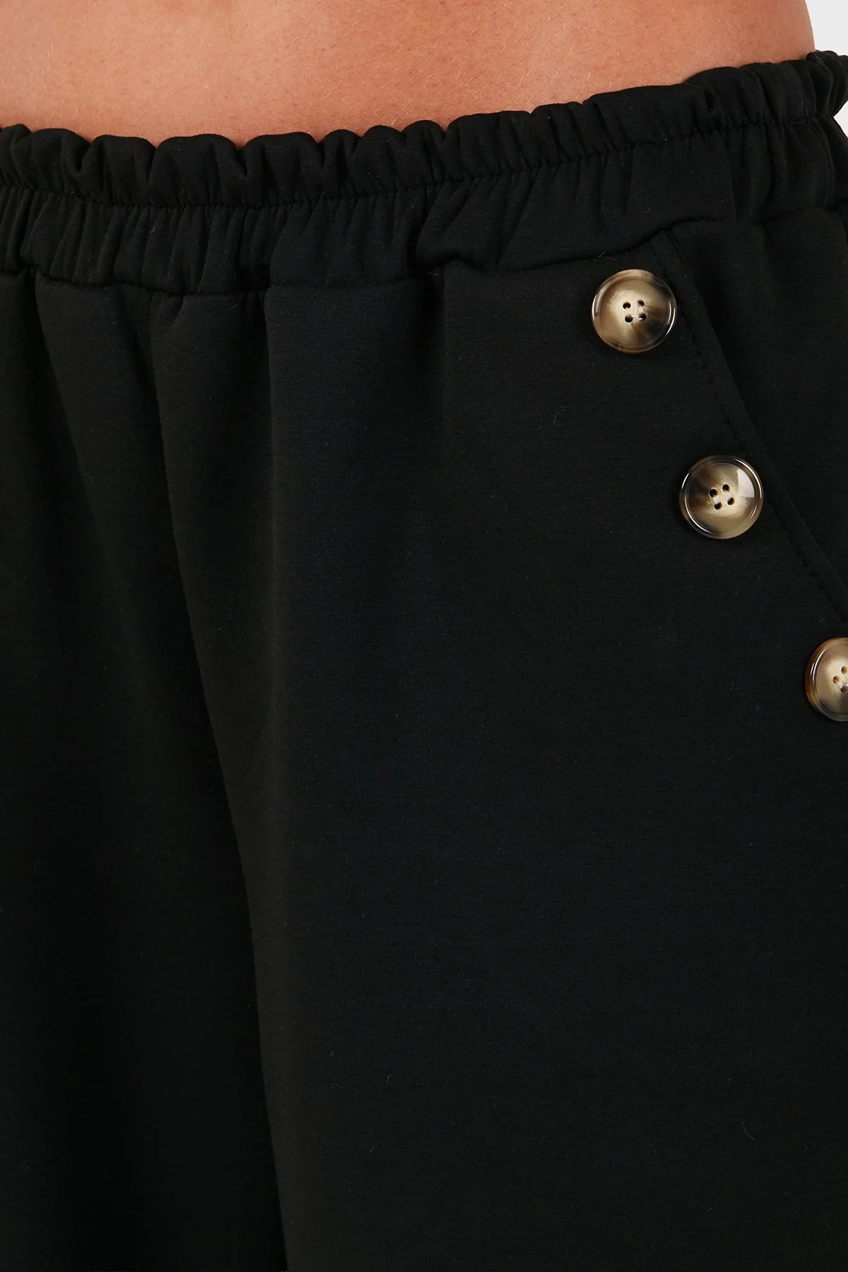 Via Dante Regular Fit Lastikli Bel Geniş Paça Düğme Detaylı Bayan Pantolon 6888573 SİYAH - 6