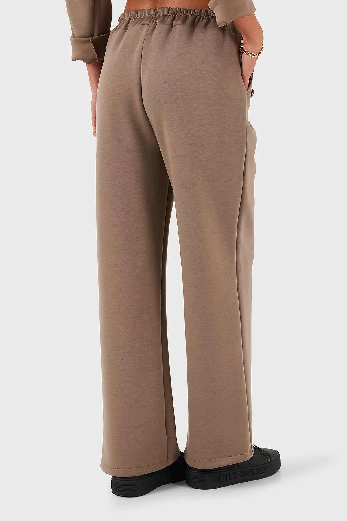 Via Dante Regular Fit Lastikli Bel Geniş Paça Düğme Detaylı Kadın Pantolon 6888573 VİZON - 3