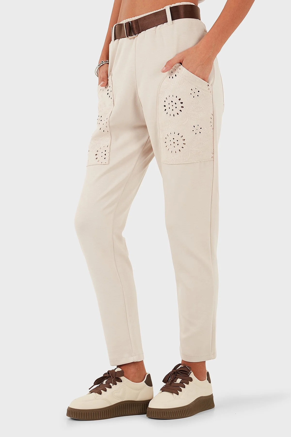 Via Dante Regular Fit Normal Bel Cep Detaylı Bayan Pantolon 69144030 BEJ - 5