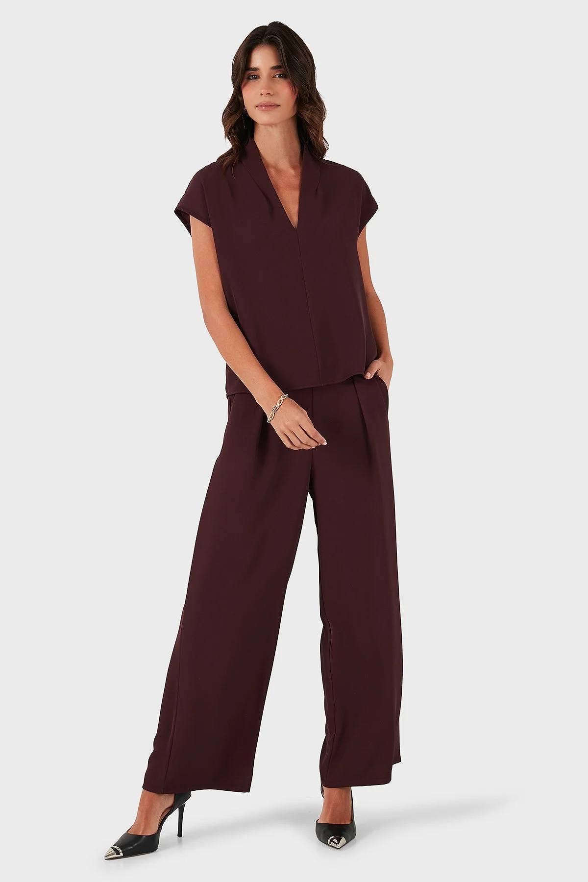 Via Dante Regular Fit Normal Bel Geniş Paça Bayan Pantolon 268755092 BORDO - 2