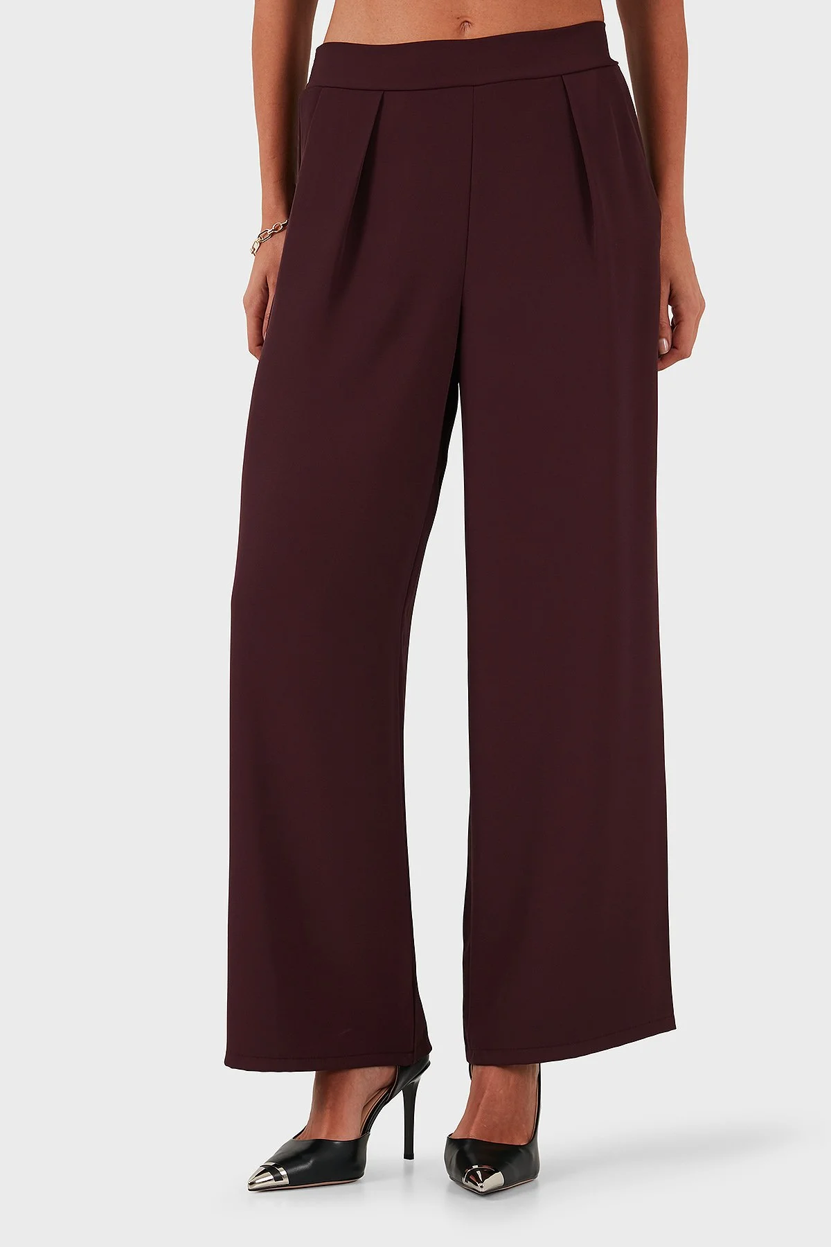 Via Dante Regular Fit Normal Bel Geniş Paça Kadın Pantolon 268755092 BORDO - 1