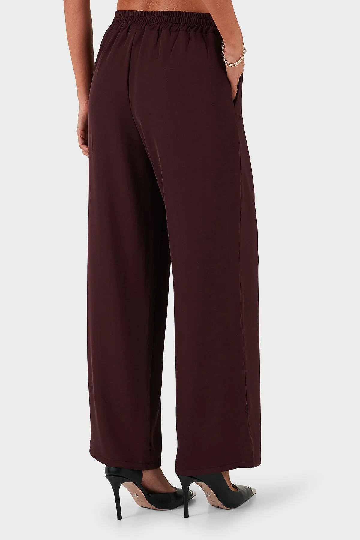 Via Dante Regular Fit Normal Bel Geniş Paça Kadın Pantolon 268755092 BORDO - 3