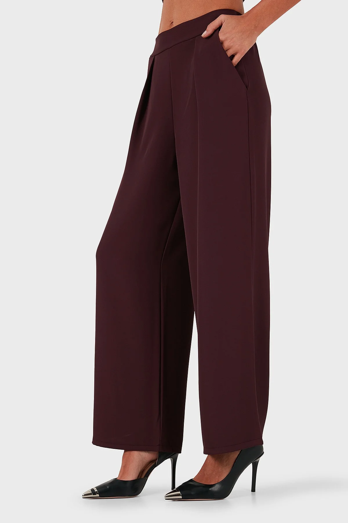 Via Dante Regular Fit Normal Bel Geniş Paça Kadın Pantolon 268755092 BORDO - 4