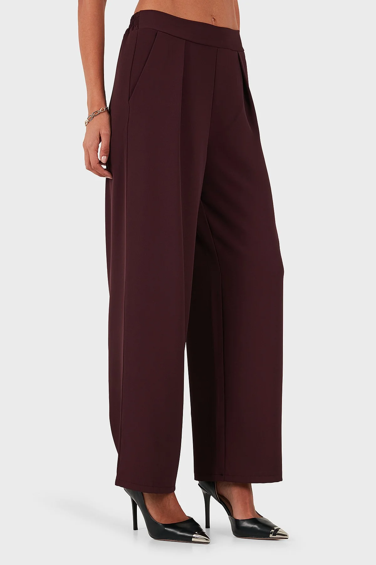 Via Dante Regular Fit Normal Bel Geniş Paça Kadın Pantolon 268755092 BORDO - 5