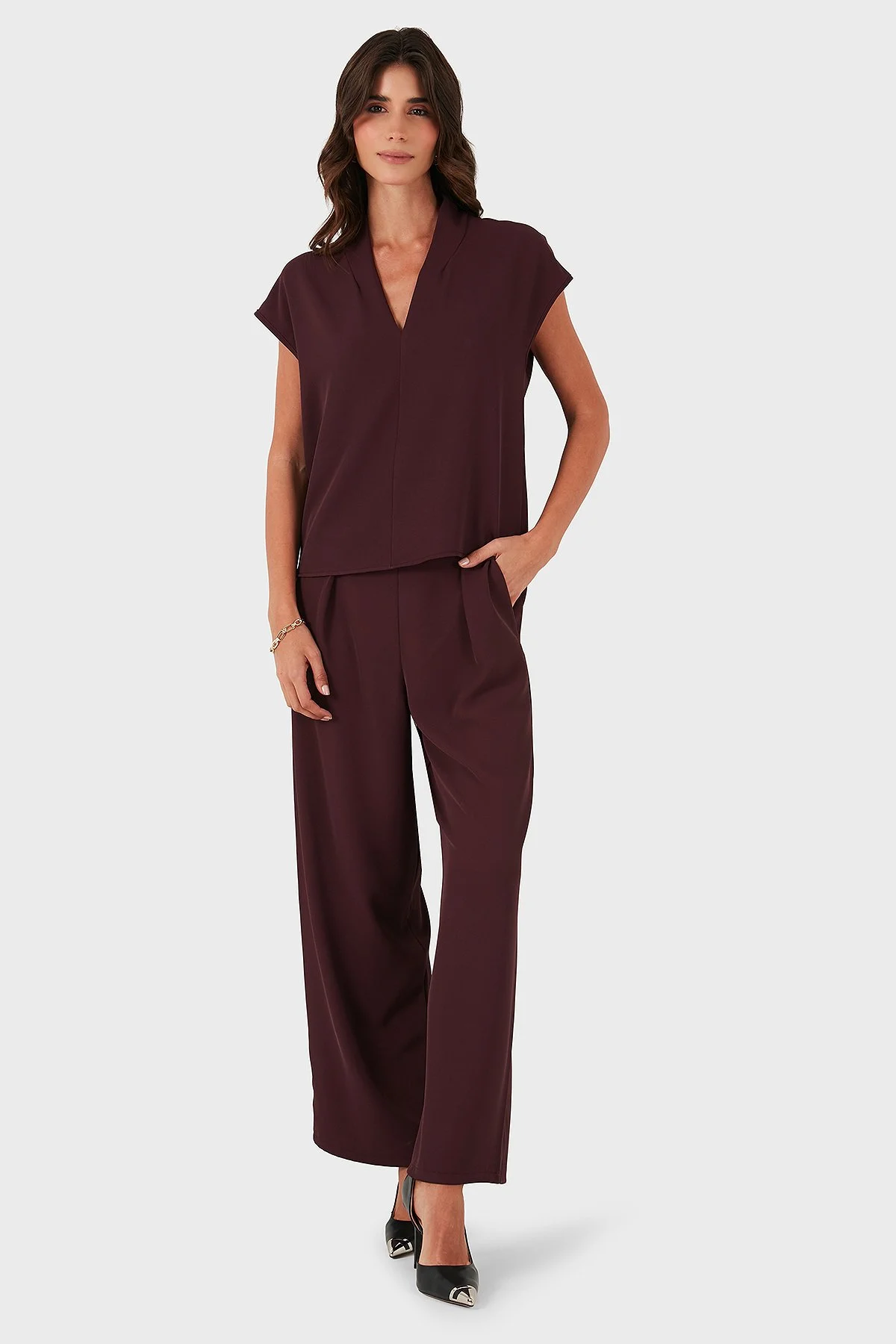 Via Dante Regular Fit Normal Bel Geniş Paça Kadın Pantolon 268755092 BORDO - 6