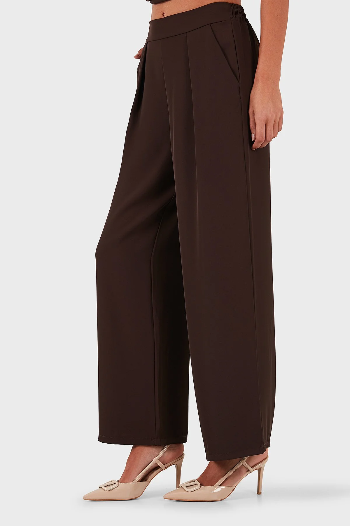 Via Dante Regular Fit Normal Bel Geniş Paça Bayan Pantolon 268755092 KAHVE - 4