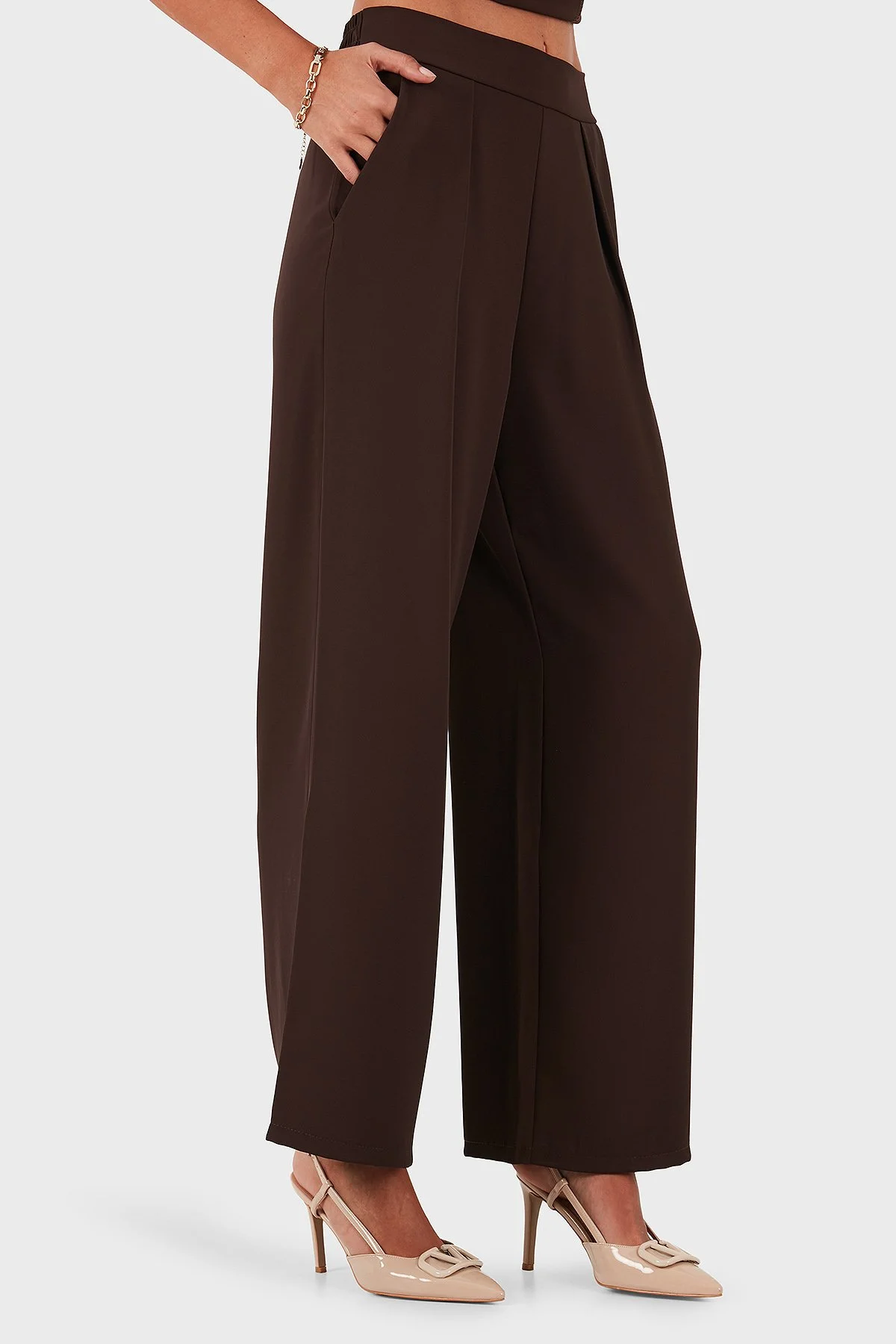 Via Dante Regular Fit Normal Bel Geniş Paça Bayan Pantolon 268755092 KAHVE - 5