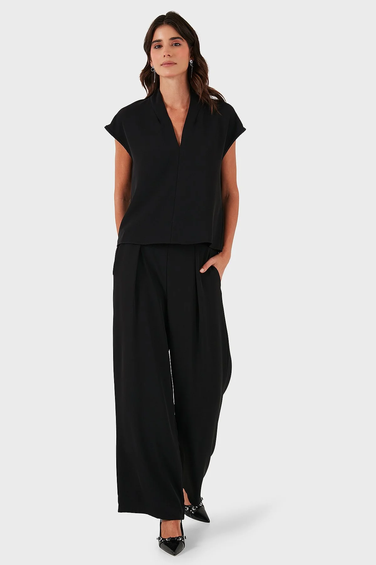 Via Dante Regular Fit Normal Bel Geniş Paça Kadın Pantolon 268755092 SİYAH - 2