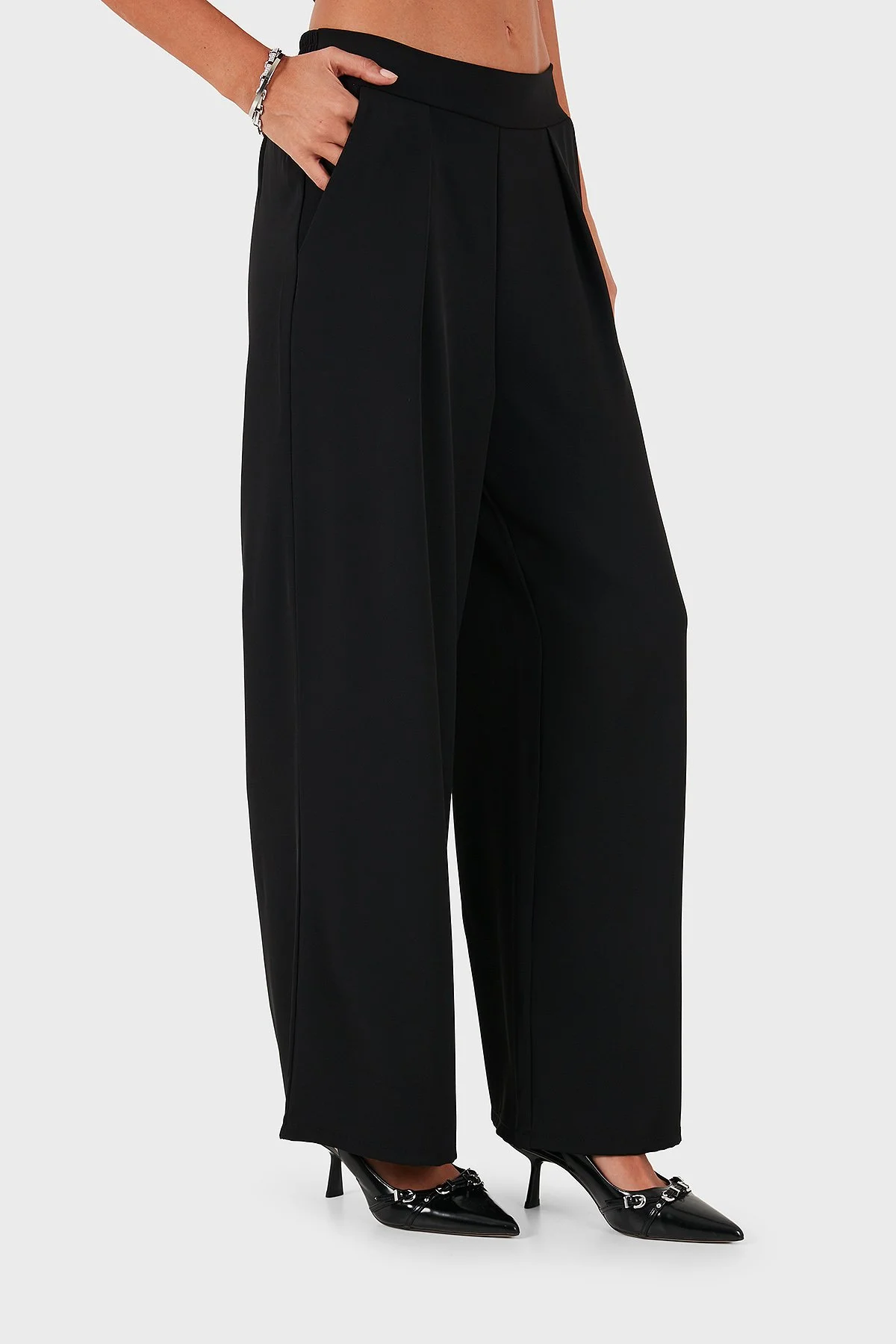 Via Dante Regular Fit Normal Bel Geniş Paça Kadın Pantolon 268755092 SİYAH - 4