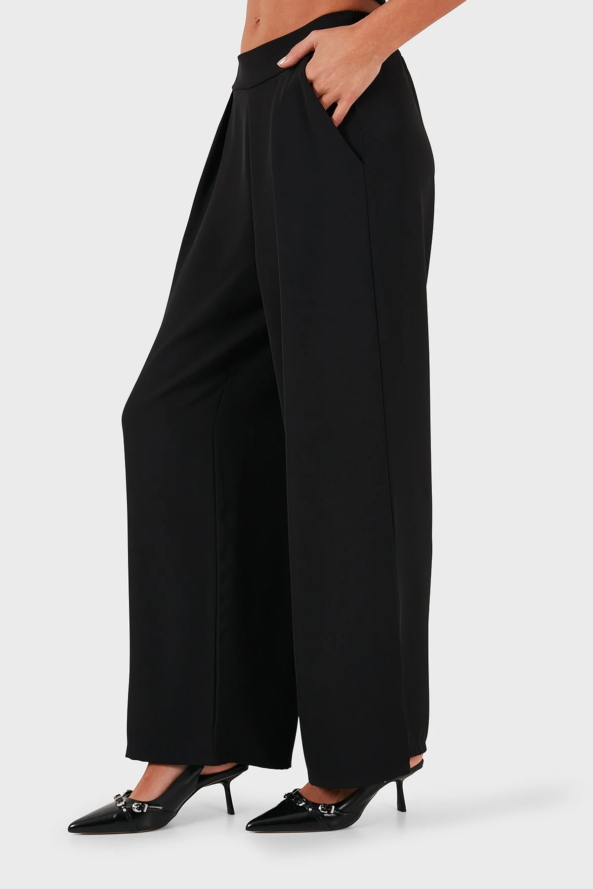 Via Dante Regular Fit Normal Bel Geniş Paça Kadın Pantolon 268755092 SİYAH - 5