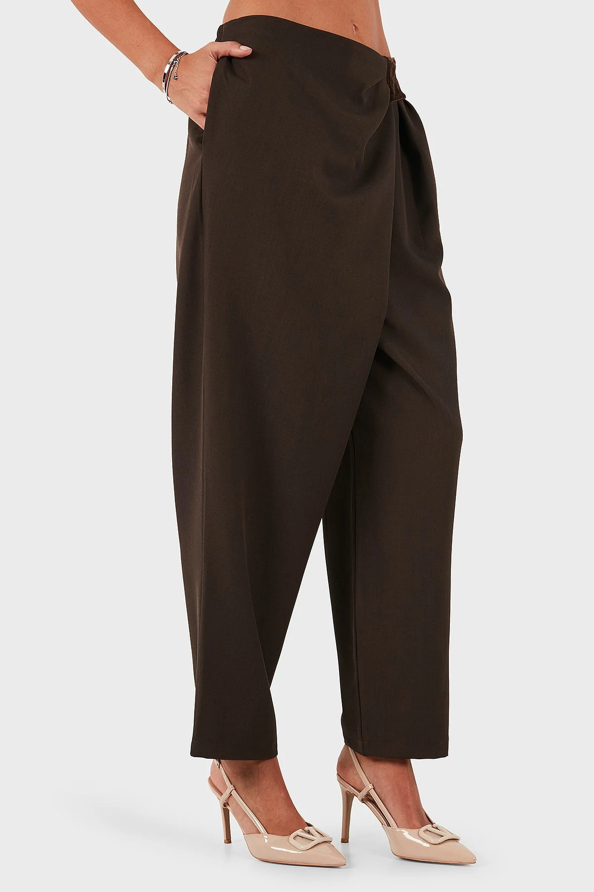 Via Dante Regular Fit Normal Bel Geniş Paça Kadın Pantolon 2687557721 Kahve - 5