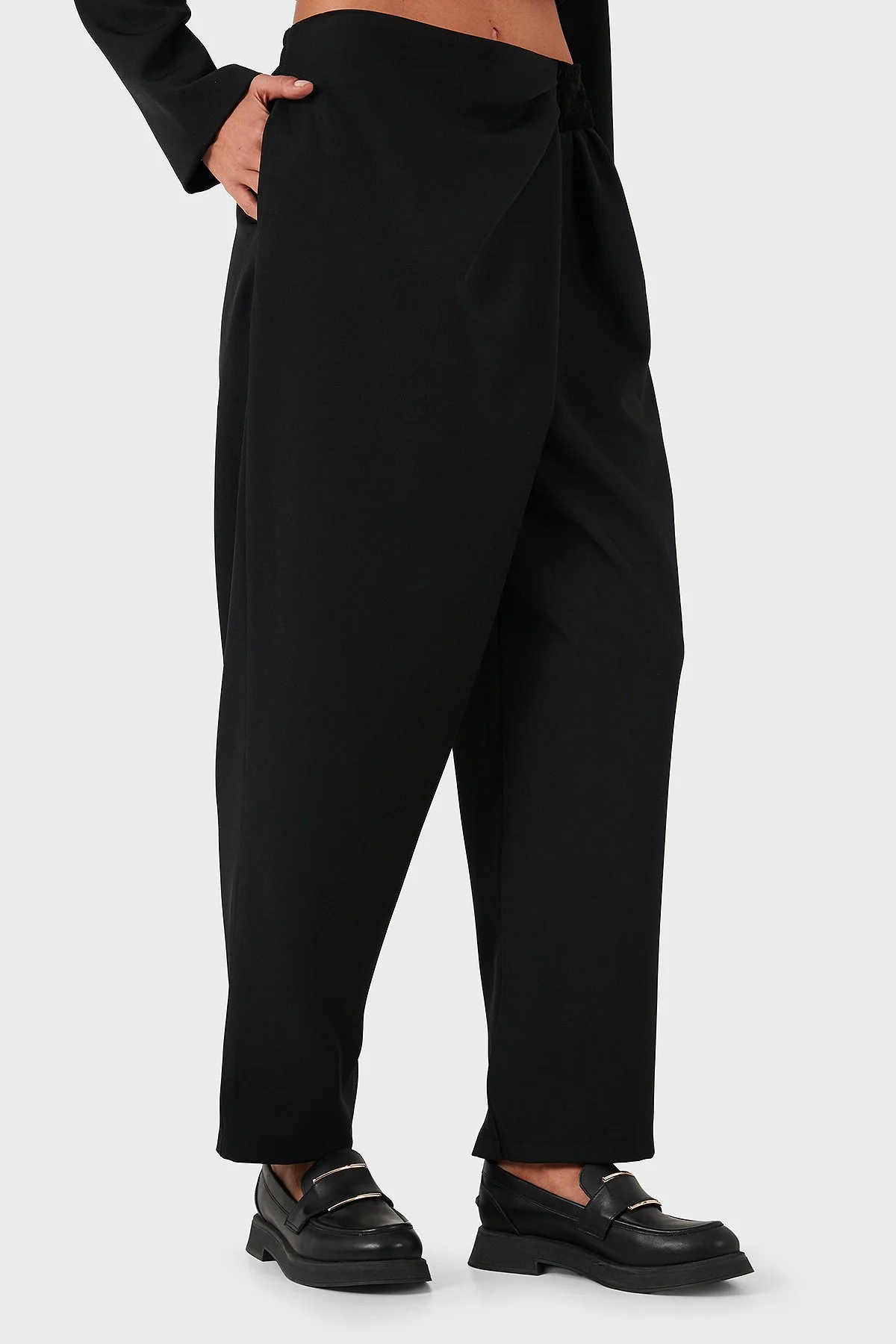 Via Dante Regular Fit Normal Bel Geniş Paça Kadın Pantolon 2687557721 SİYAH - 5