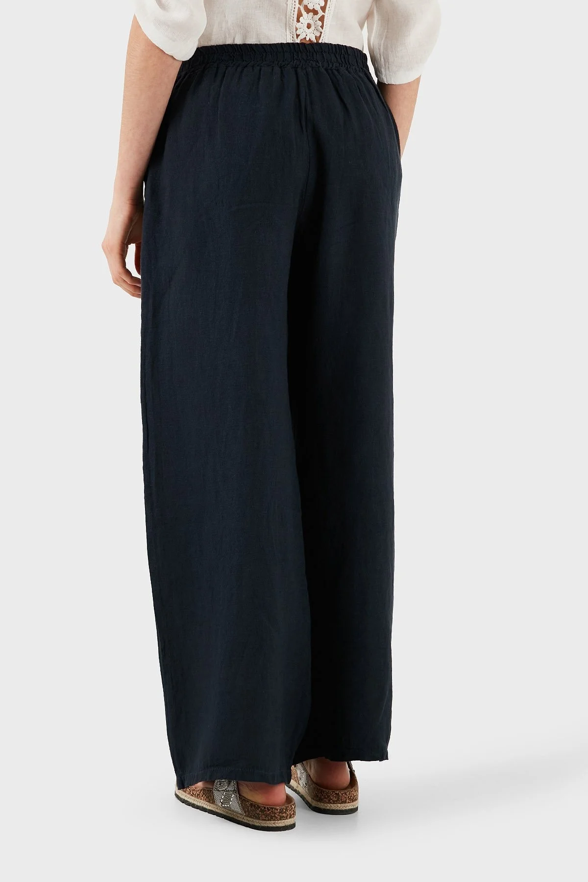 Via Dante Regular Fit Normal Bel Geniş Paça Keten Bayan Pantolon 4998194 LACİVERT - 7