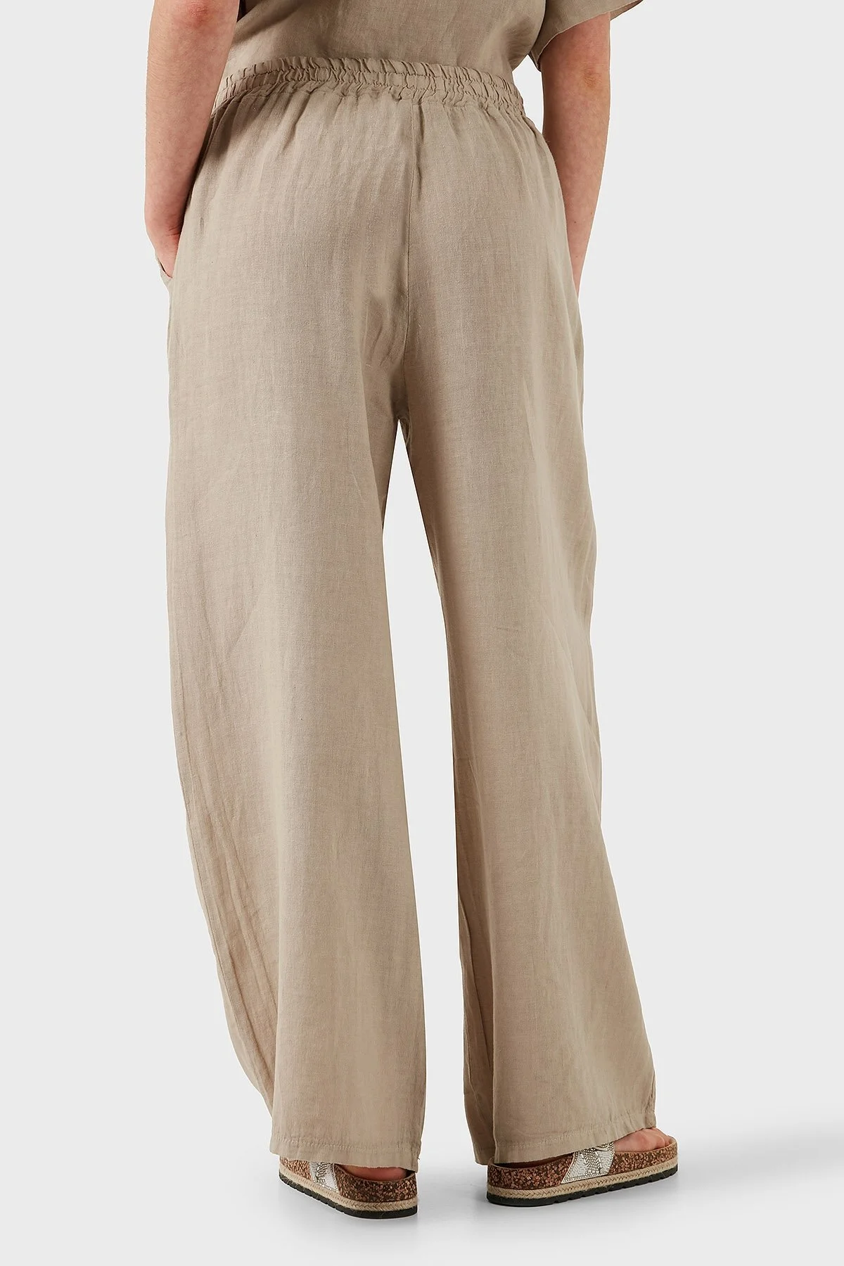 Via Dante Regular Fit Normal Bel Geniş Paça Keten Bayan Pantolon 4998687 TAŞ - 7