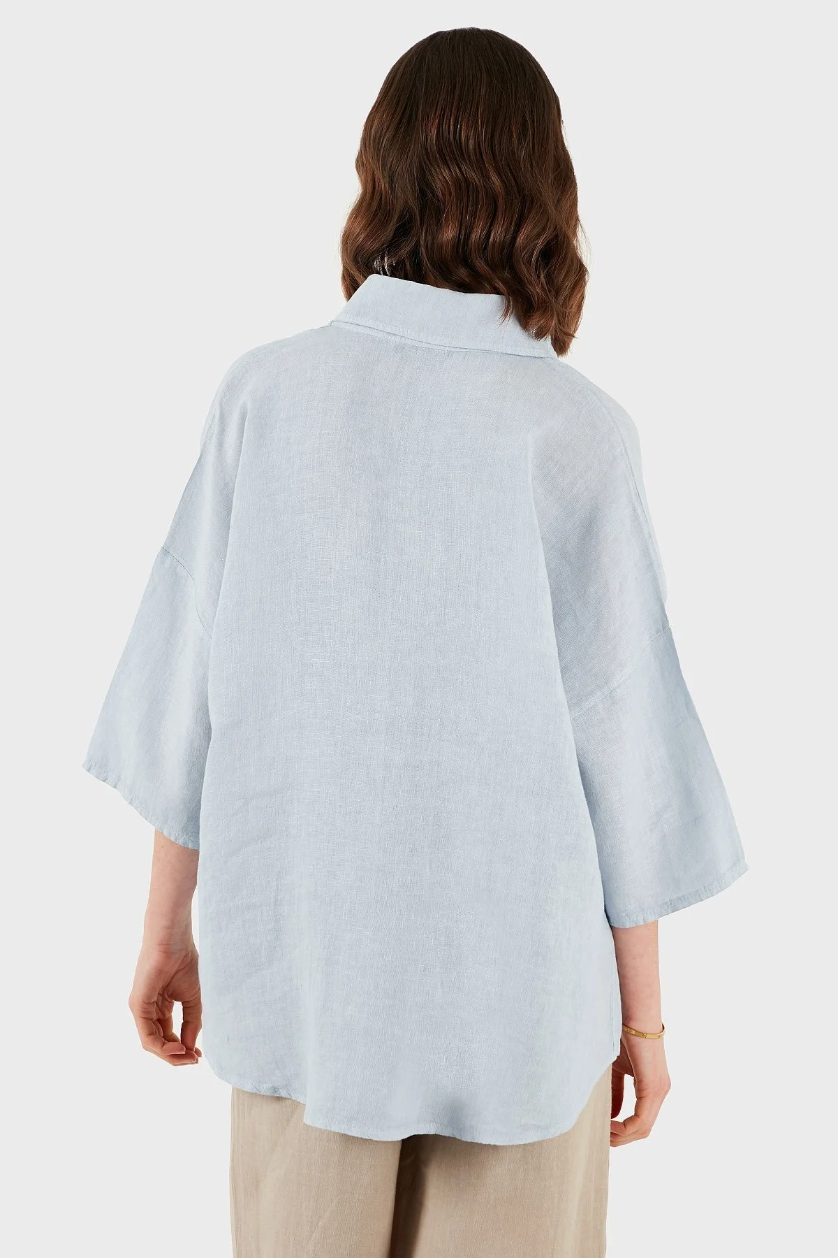 Via Dante Regular Fit Truvakar Kol Düğme Detaylı Keten Bayan Gömlek 6617690 AÇIK MAVİ - 9