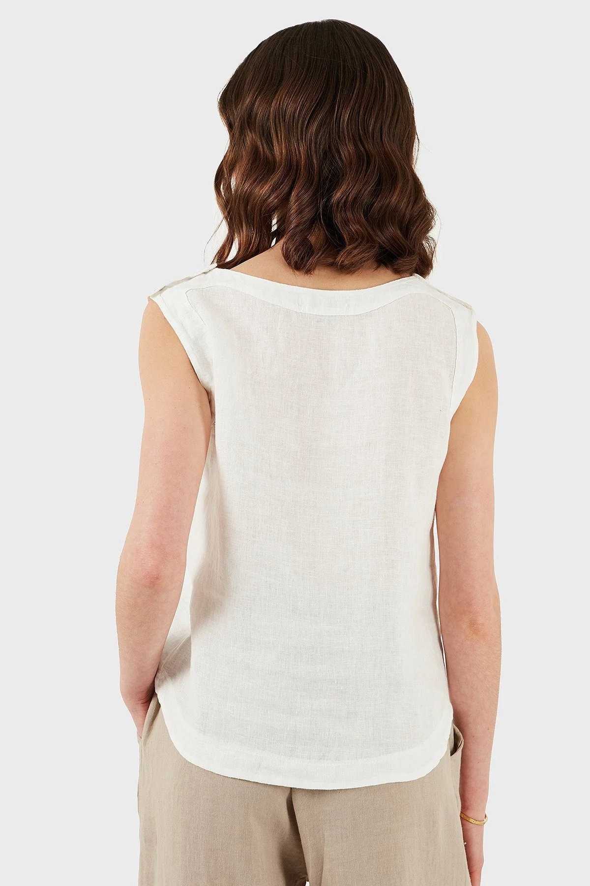 Via Dante Regular Fit Yuvarlak Yaka Oval Kesim Keten Bayan Top 6251714 EKRU - 3