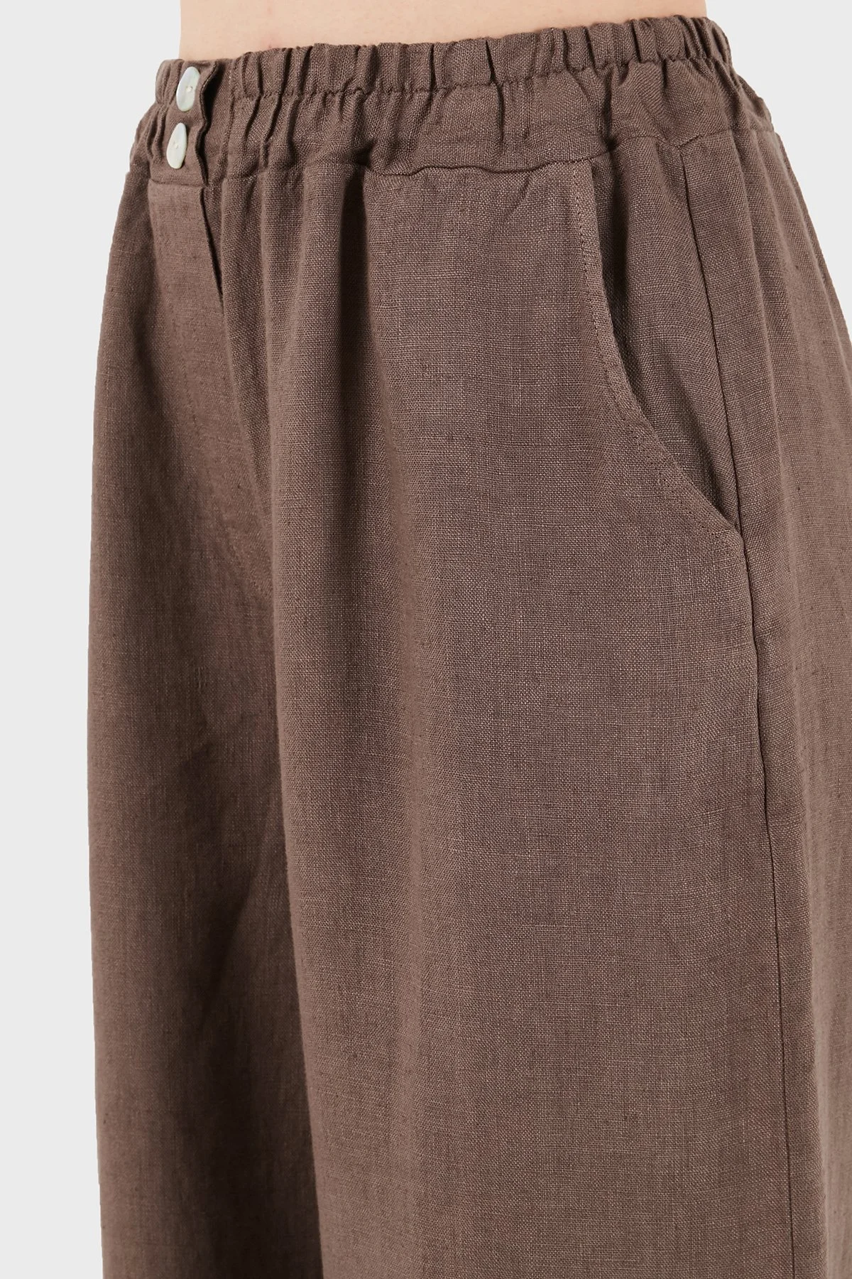 Via Dante Relaxed Fit Güpür Detaylı Bol Paça Keten Kadın Pantolon 699E10941 KAHVE - 6