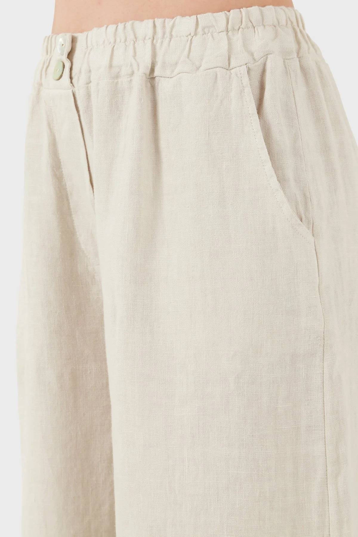 Via Dante Relaxed Fit Güpür Detaylı Bol Paça Keten Kadın Pantolon 699E10941 TAŞ - 7