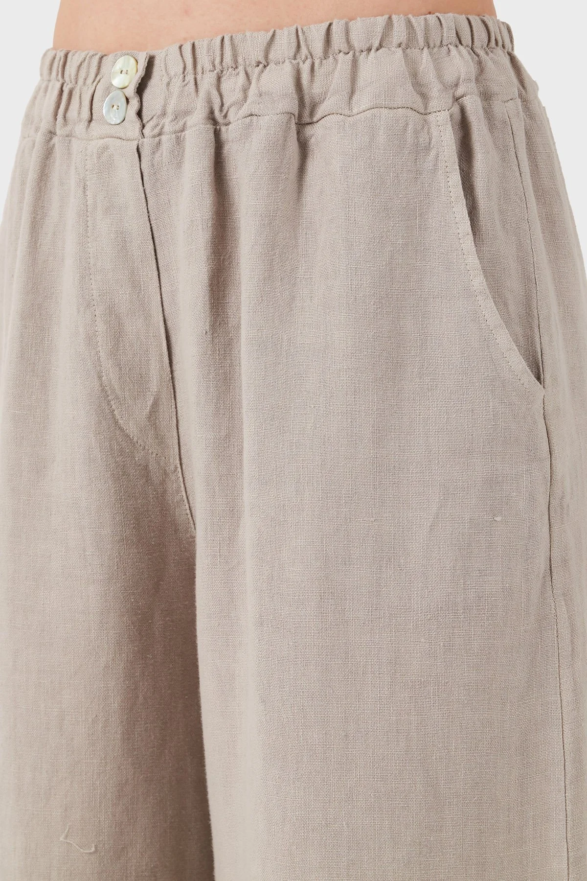 Via Dante Relaxed Fit Güpür Detaylı Bol Paça Keten Kadın Pantolon 699E10941 VİZON - 7
