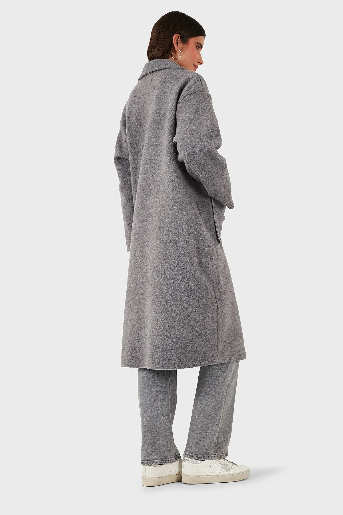 Via Dante Relaxed Fit Kruvaze Yaka Düğmeli Uzun Bayan Kaban 68821012 GRİ - 3