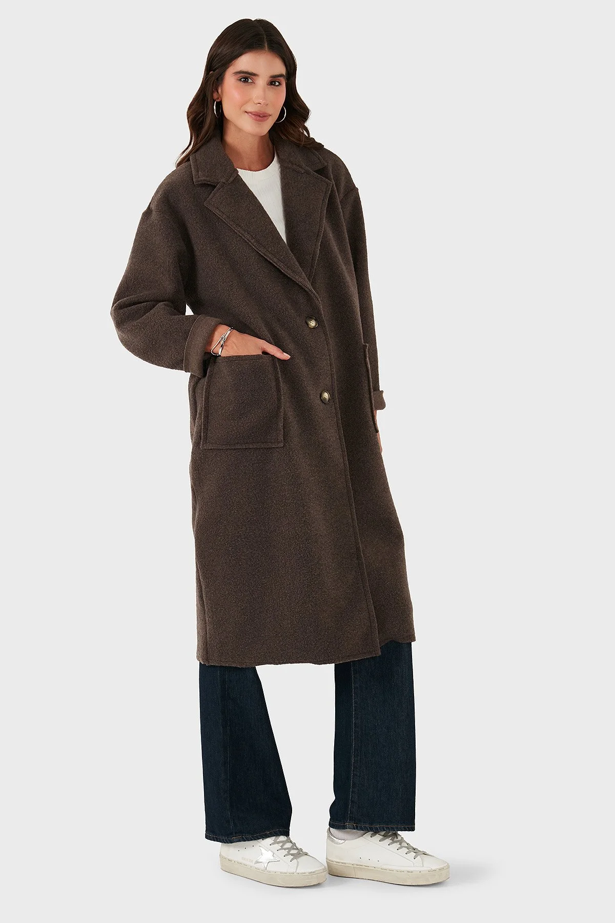 Via Dante Relaxed Fit Kruvaze Yaka Düğmeli Uzun Bayan Kaban 68821012 KAHVE - 4