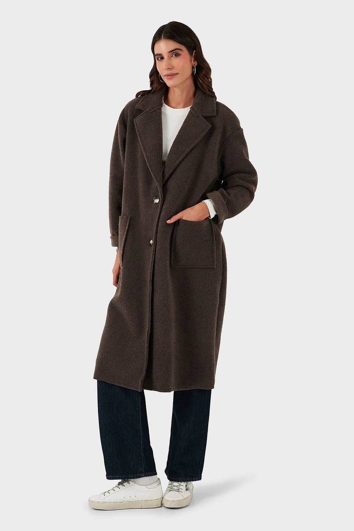 Via Dante Relaxed Fit Kruvaze Yaka Düğmeli Uzun Bayan Kaban 68821012 KAHVE - 6