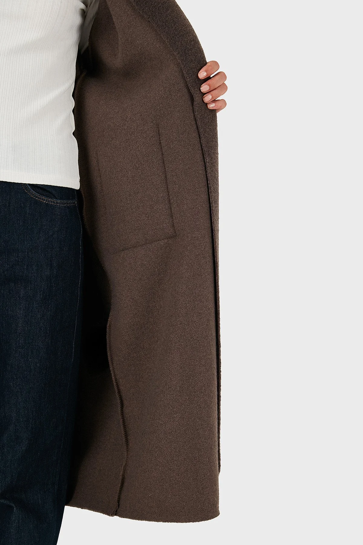 Via Dante Relaxed Fit Kruvaze Yaka Düğmeli Uzun Bayan Kaban 68821012 KAHVE - 7