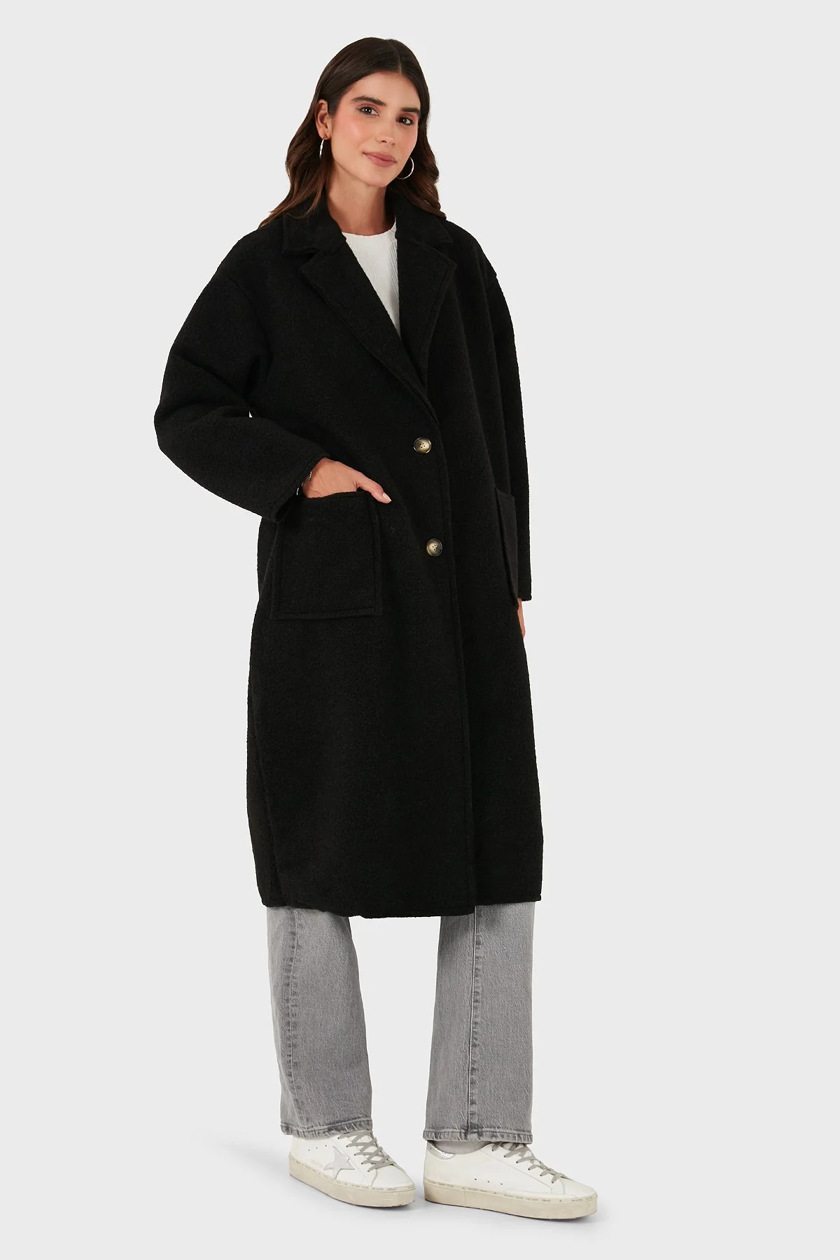 Via Dante Relaxed Fit Kruvaze Yaka Düğmeli Uzun Bayan Kaban 68821012 SİYAH - 2