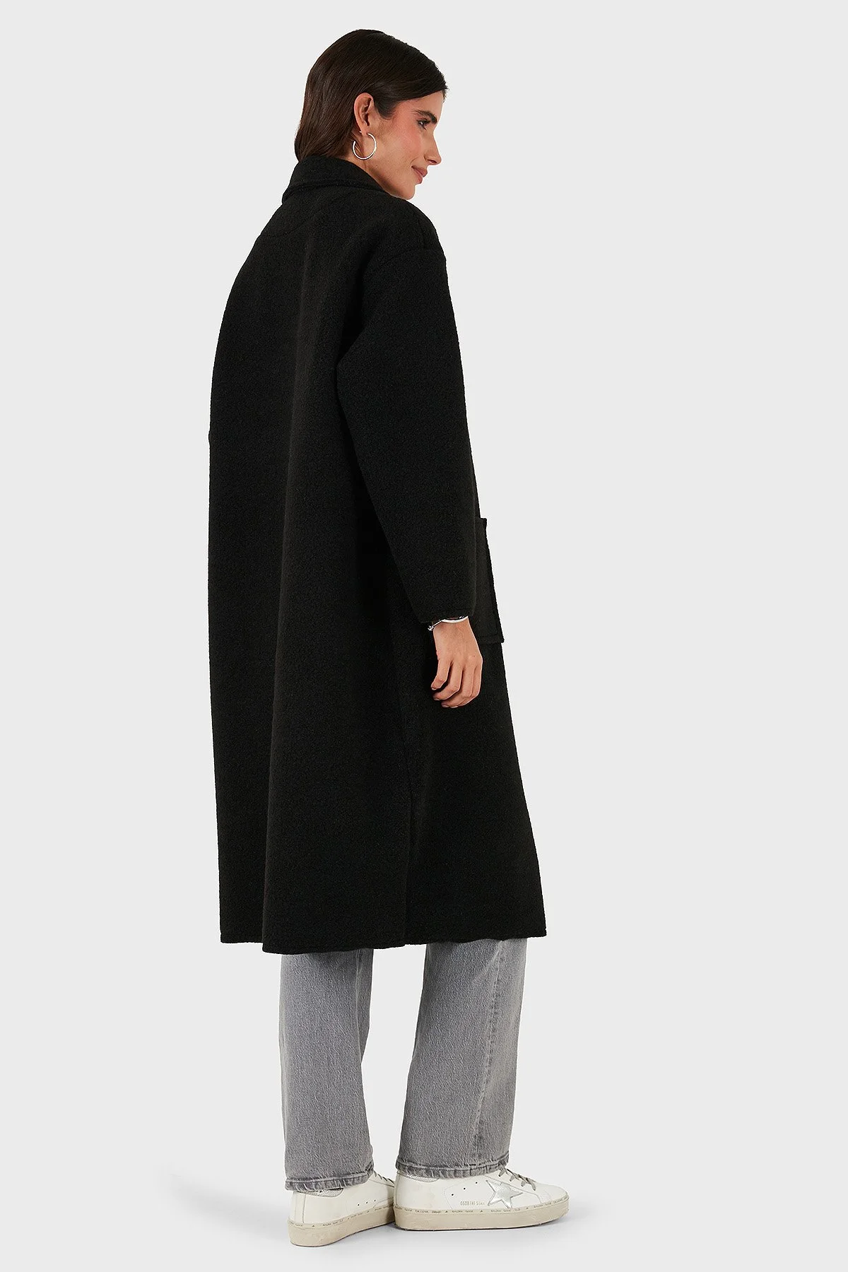 Via Dante Relaxed Fit Kruvaze Yaka Düğmeli Uzun Bayan Kaban 68821012 SİYAH - 3