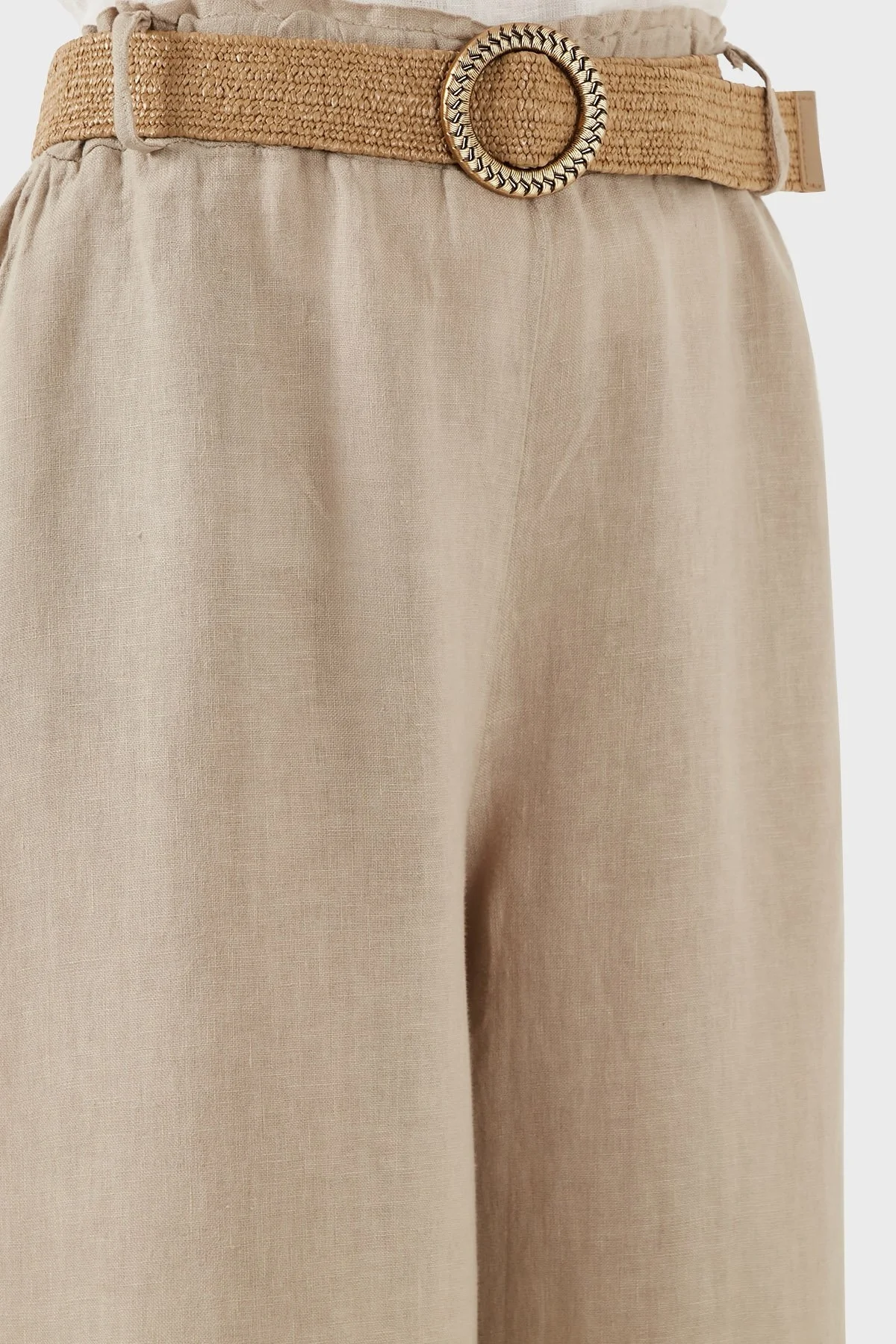 Via Dante Relaxed Fit Normal Bel Bol Paça Kemerli Keten Bayan Pantolon 5056687 TAŞ - 13