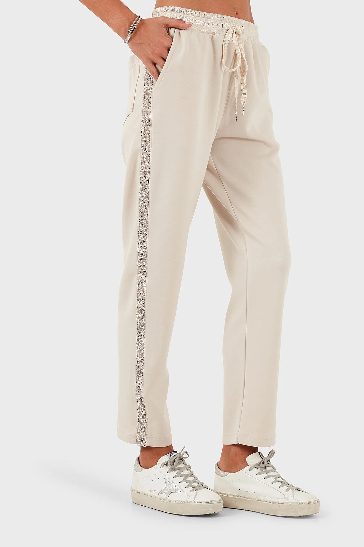 Via Dante Relaxed Fit Normal Bel Düz Paça Pul Detaylı Kadın Pantolon 69143450 BEJ - 4