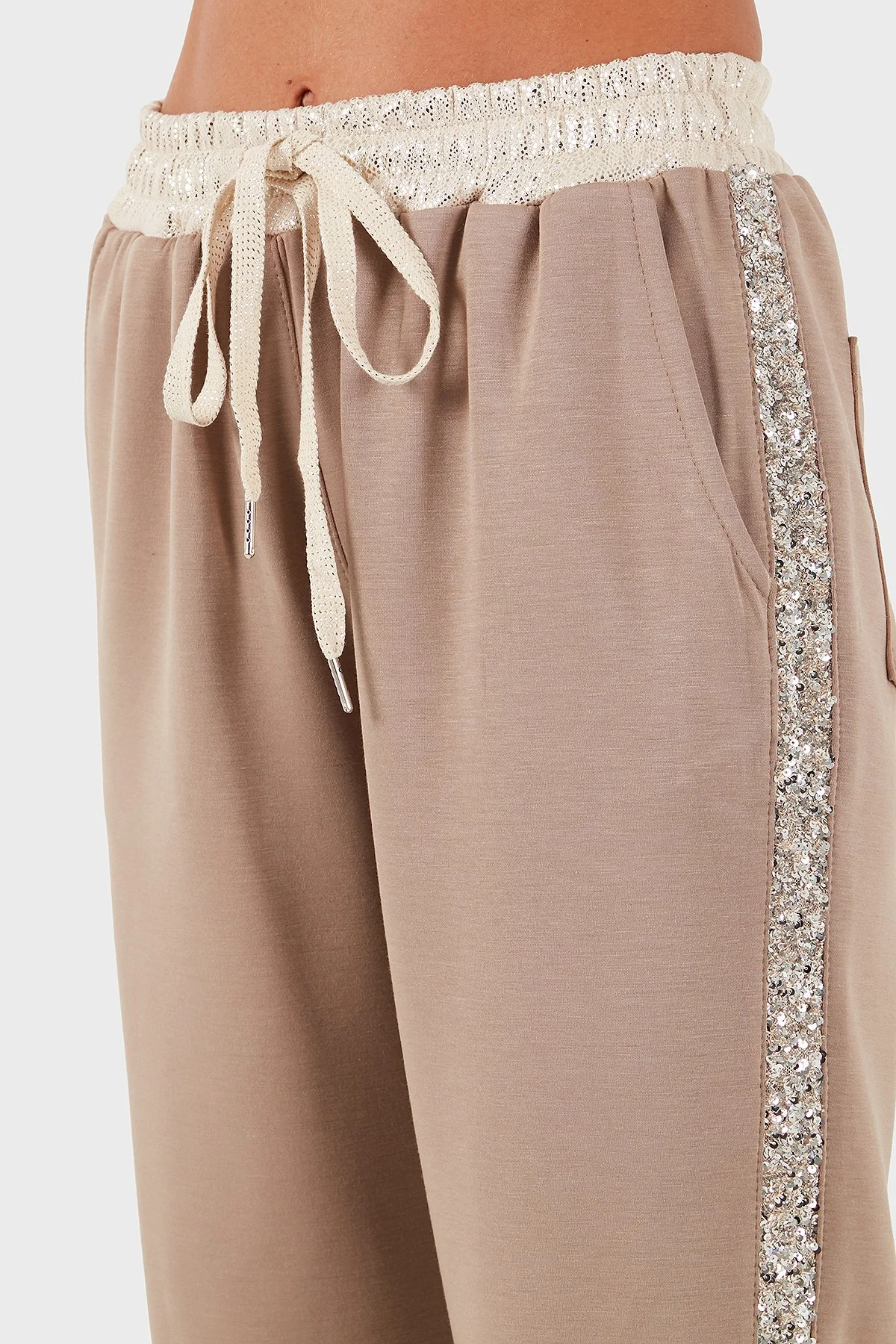 Via Dante Relaxed Fit Normal Bel Düz Paça Pul Detaylı Bayan Pantolon 69143450 VİZON - 6