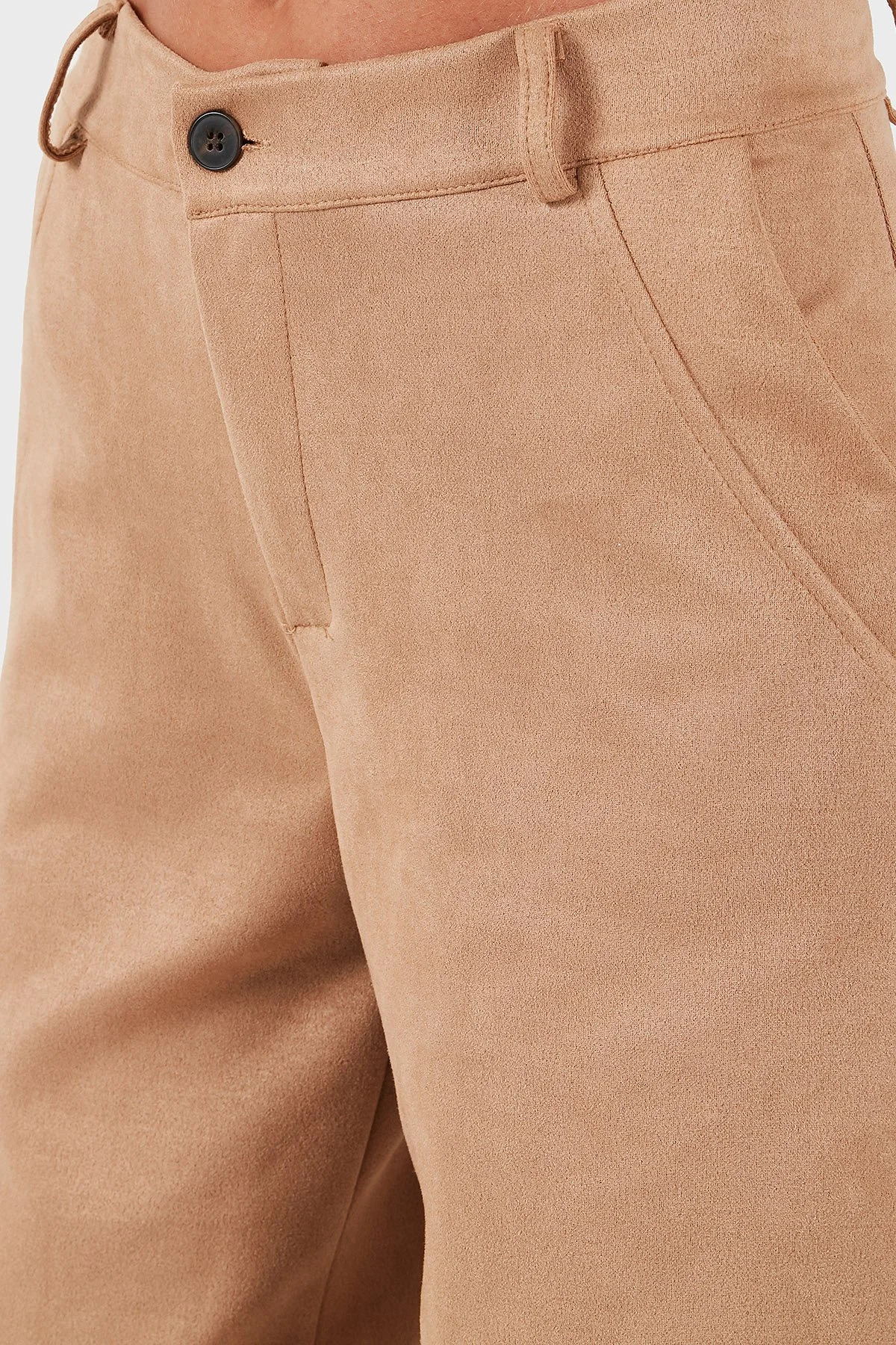 Via Dante Relaxed Fit Normal Gel Geniş Paça Süet Bayan Pantolon 68672644SUEDE BEJ - 6