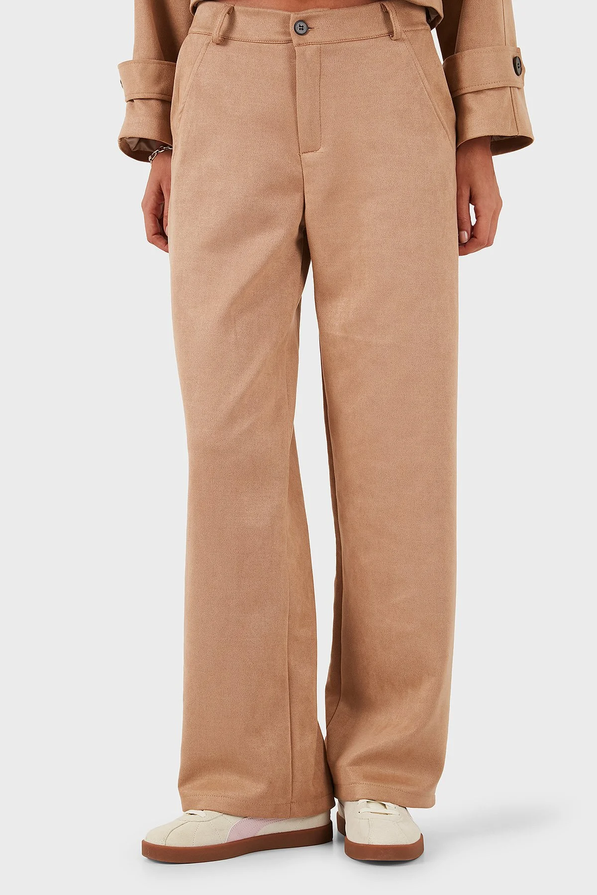 Via Dante Relaxed Fit Normal Gel Geniş Paça Süet Kadın Pantolon 68672644SUEDE BEJ - 1