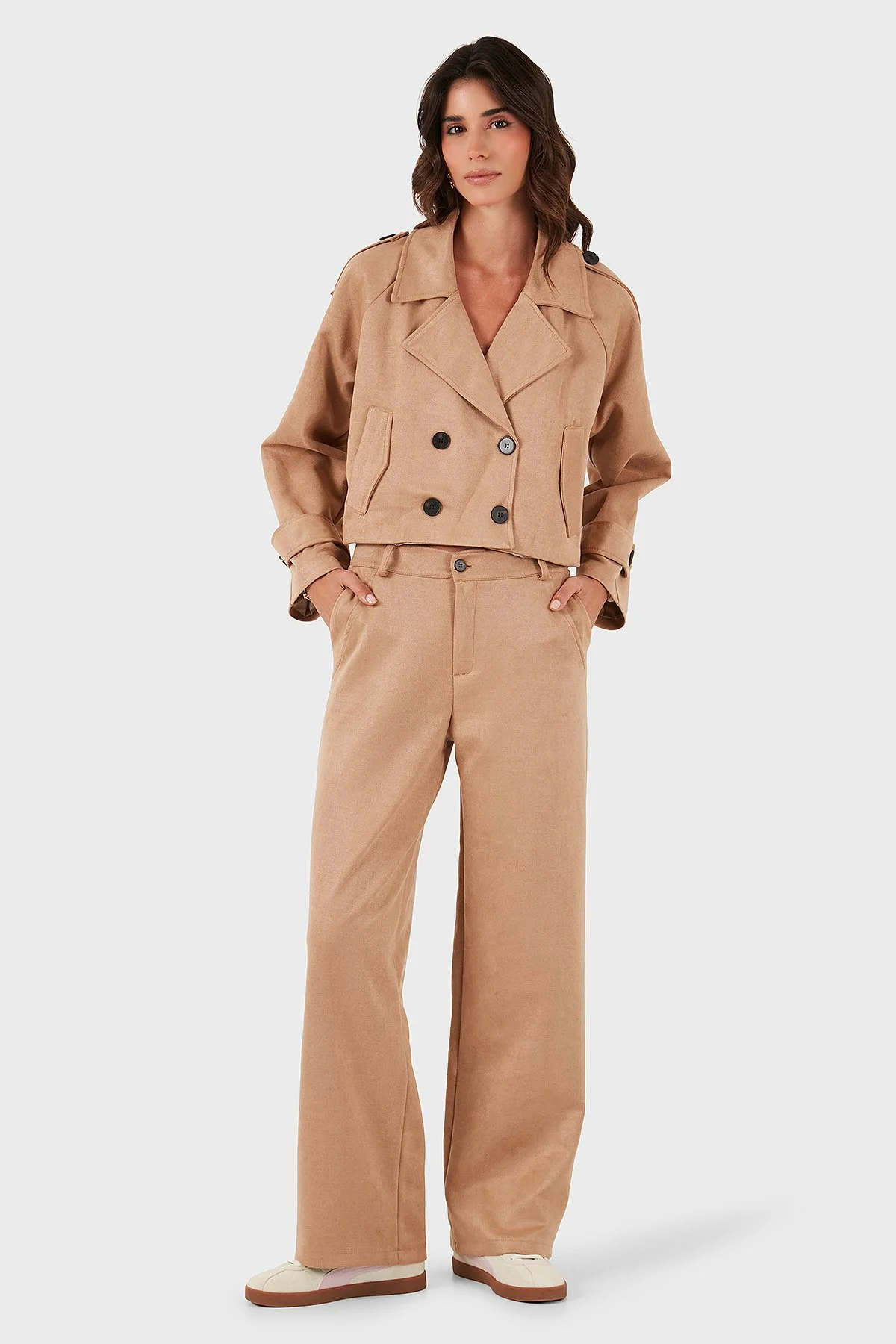 Via Dante Relaxed Fit Normal Gel Geniş Paça Süet Kadın Pantolon 68672644SUEDE BEJ - 2