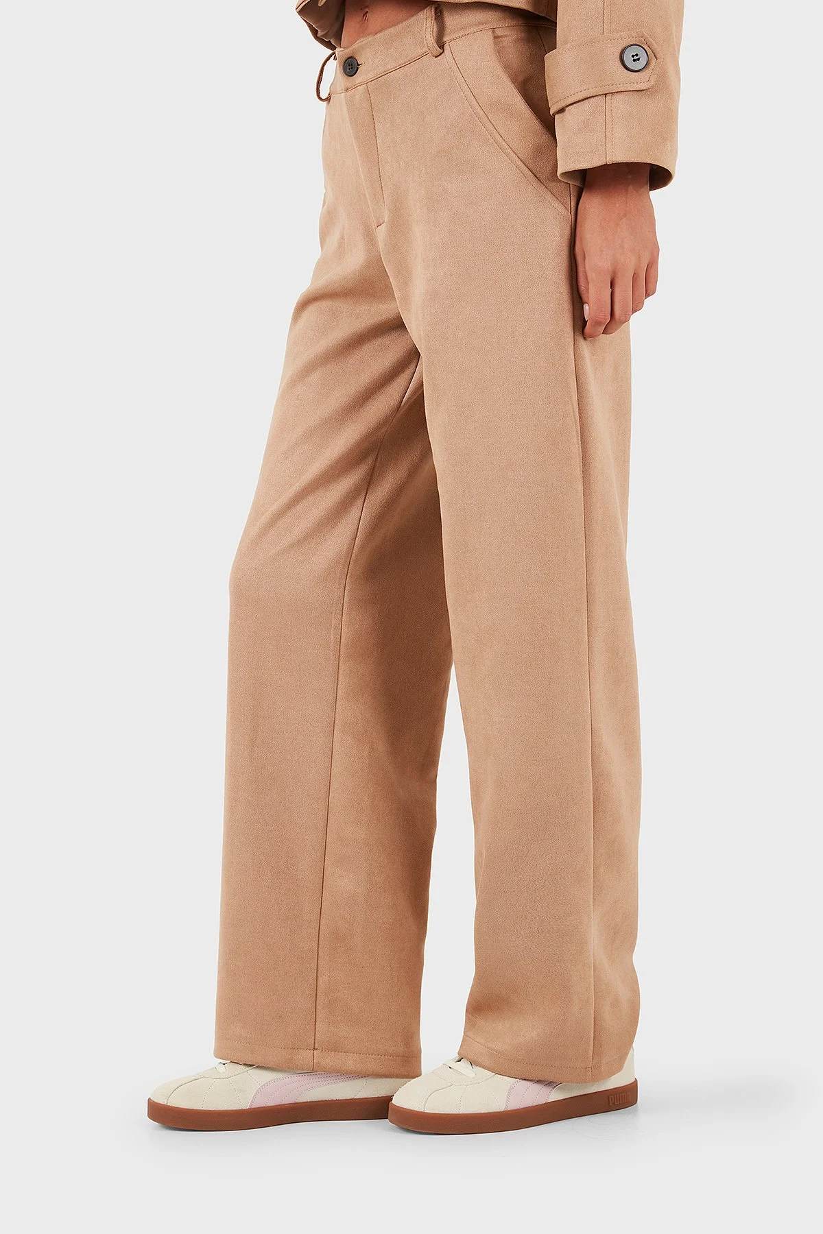 Via Dante Relaxed Fit Normal Gel Geniş Paça Süet Kadın Pantolon 68672644SUEDE BEJ - 5