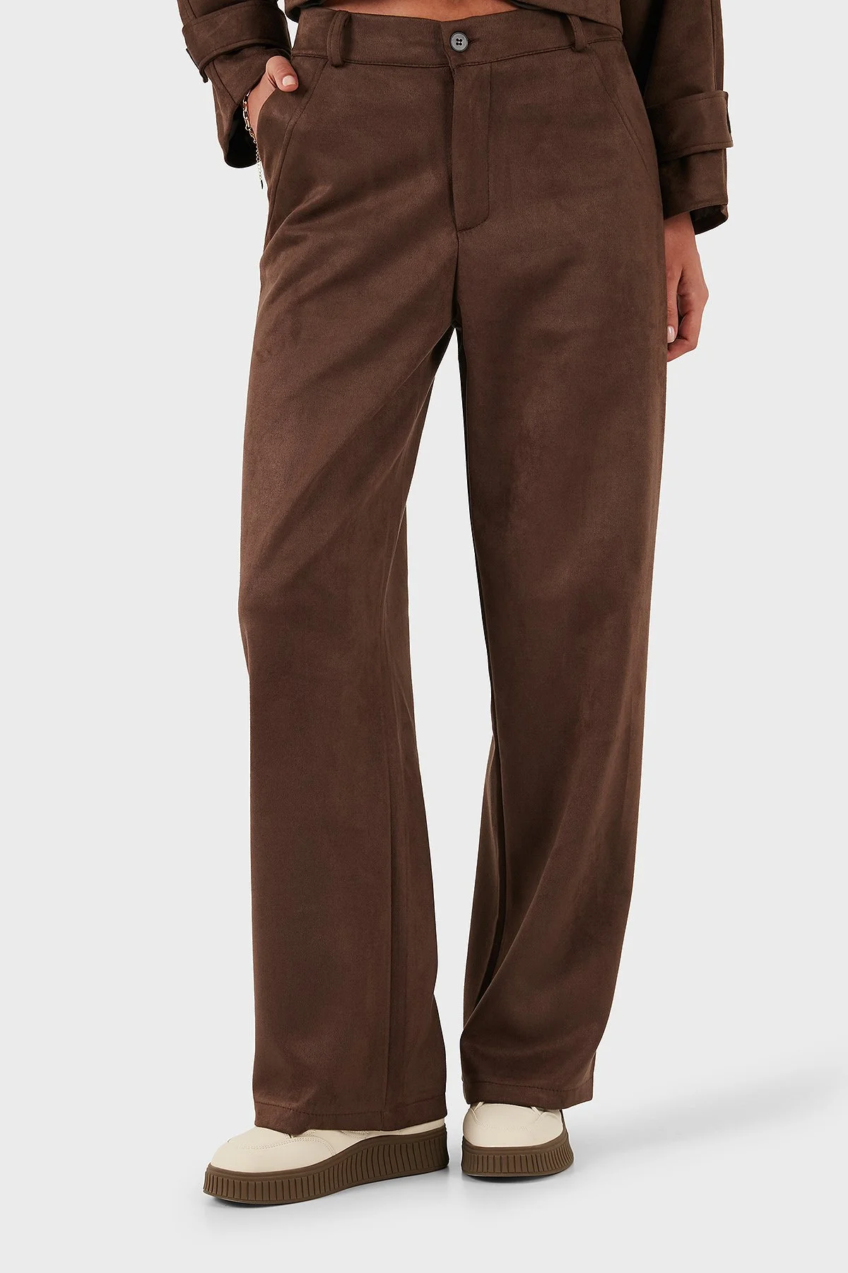 Via Dante Relaxed Fit Normal Gel Geniş Paça Süet Bayan Pantolon 68672644SUEDE KAHVE - 4