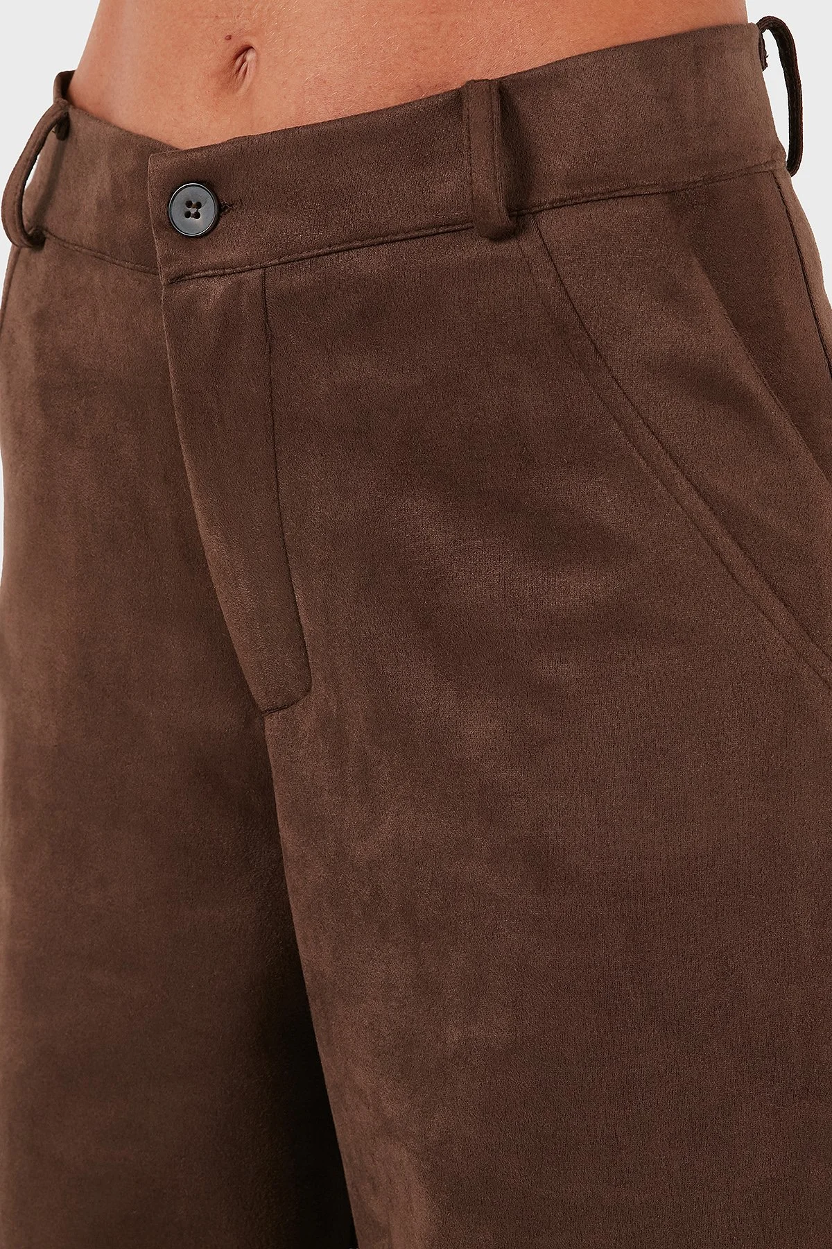 Via Dante Relaxed Fit Normal Gel Geniş Paça Süet Bayan Pantolon 68672644SUEDE KAHVE - 6