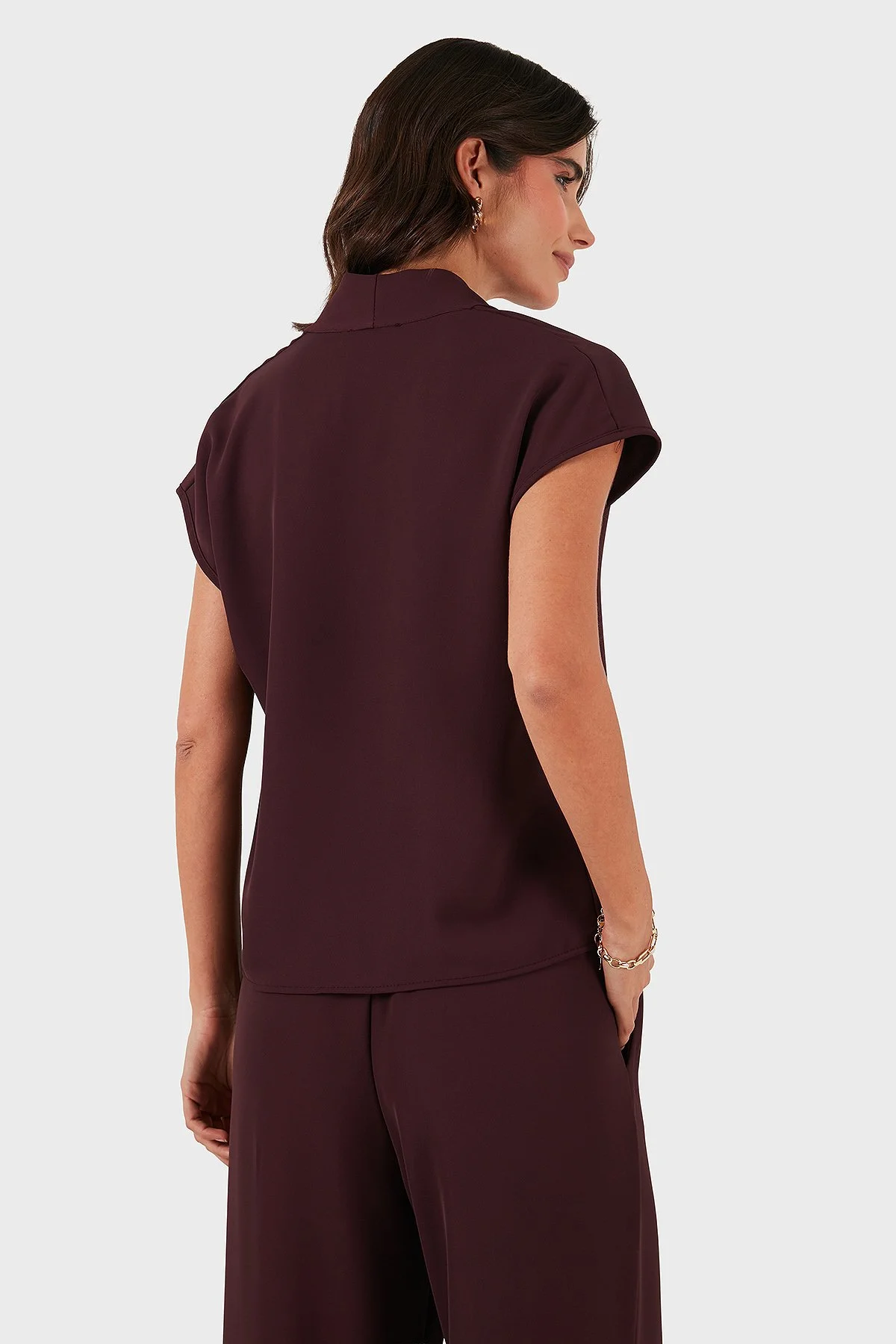 Via Dante Relaxed Fit V Yaka Kısa Kollu Bayan Bluz 268755088 BORDO - 3