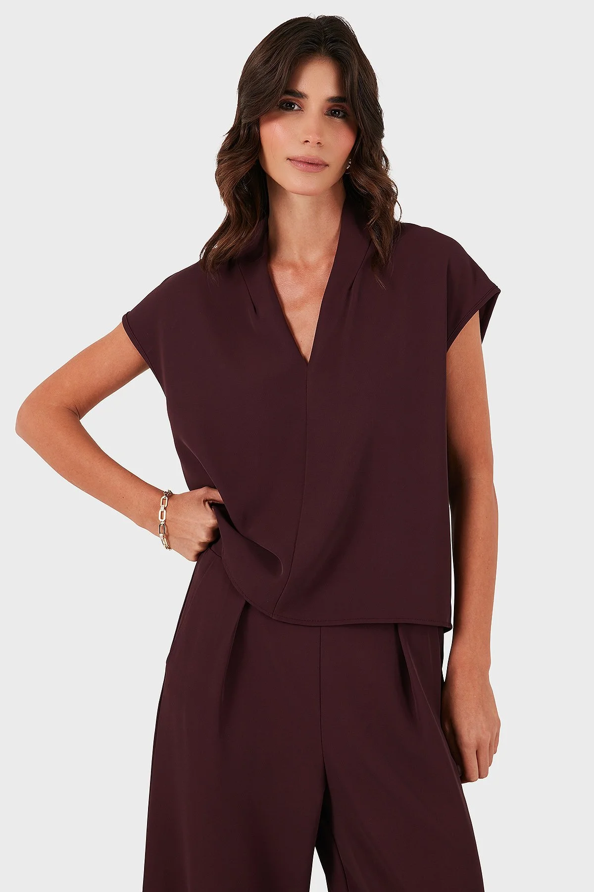 Via Dante Relaxed Fit V Yaka Kısa Kollu Kadın Bluz 268755088 BORDO - 6